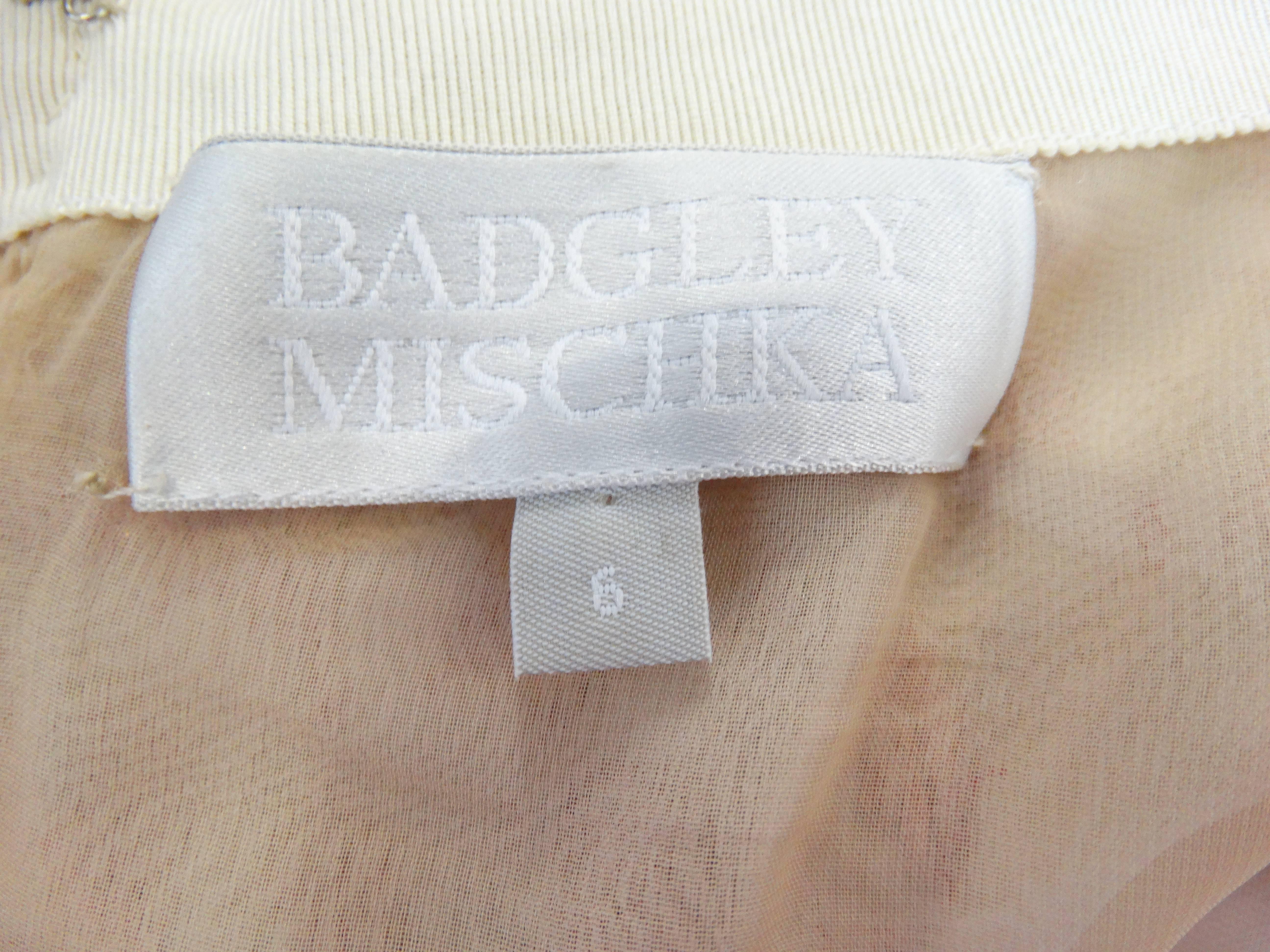 Badgley Mischka Cream & Pink Beaded Evening Gown 4