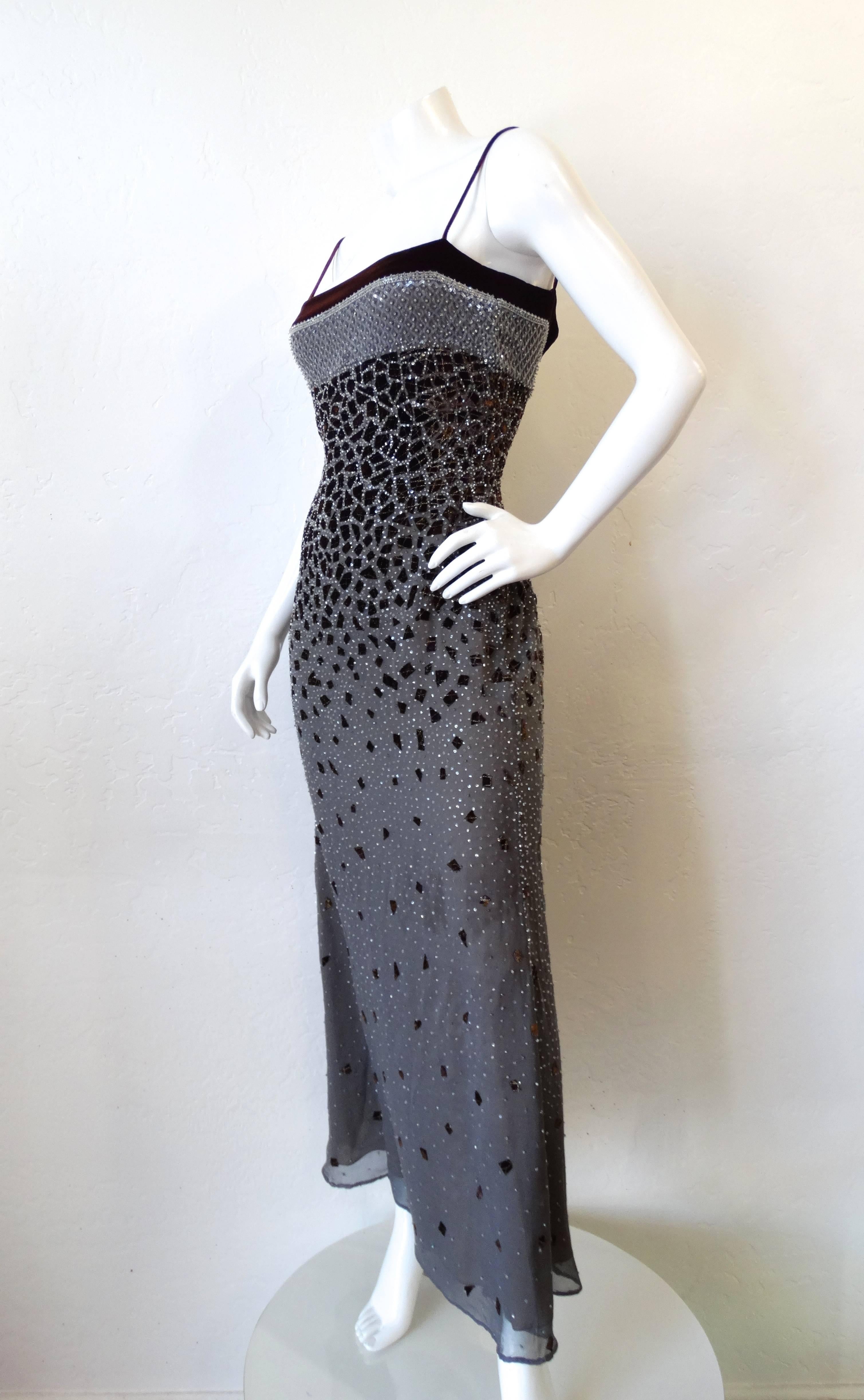 Black 1990s Fiandaca Beaded Velvet Evening Dress