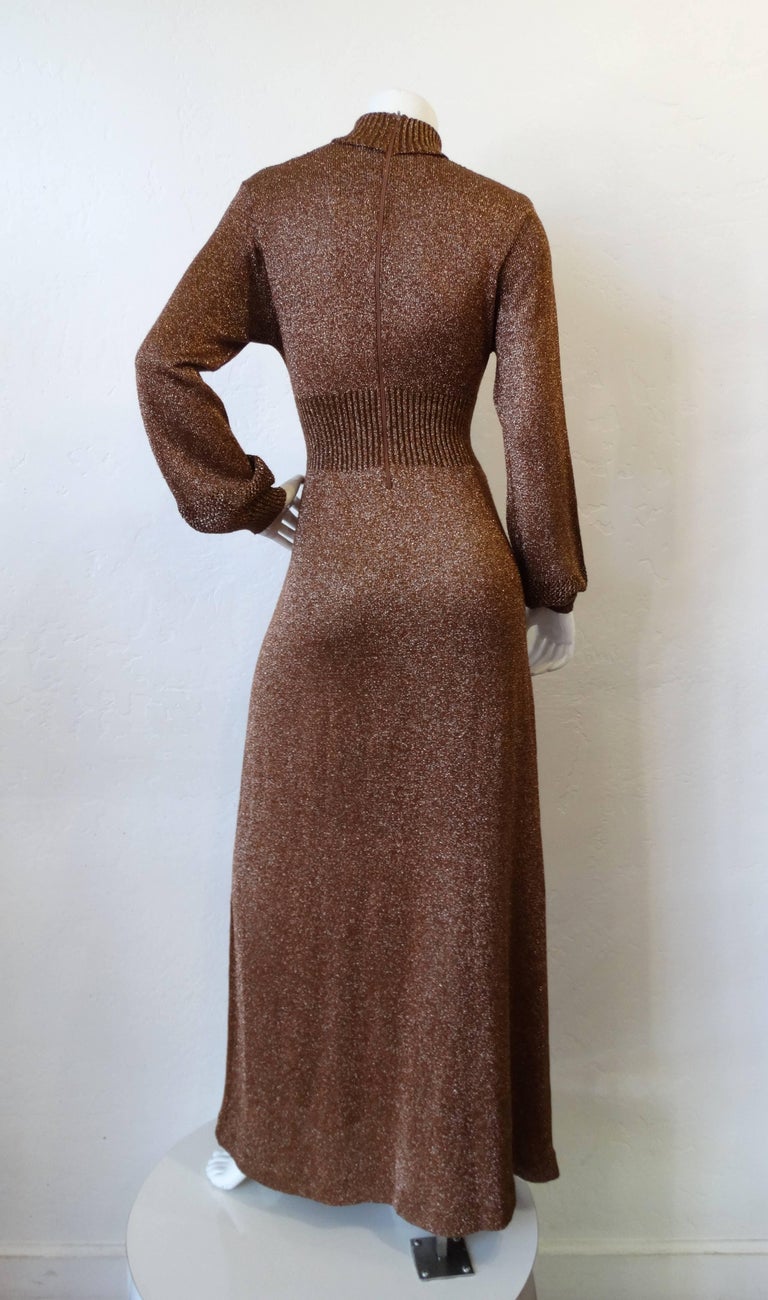 1970s Wenjilli Bronze Metallic Lurex Dress For Sale at 1stDibs