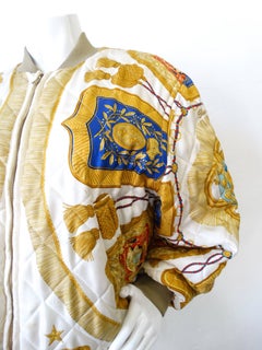 1980s Hermes Silk Scarf Poste Et Cavalerie Reversible Bomber Jacket