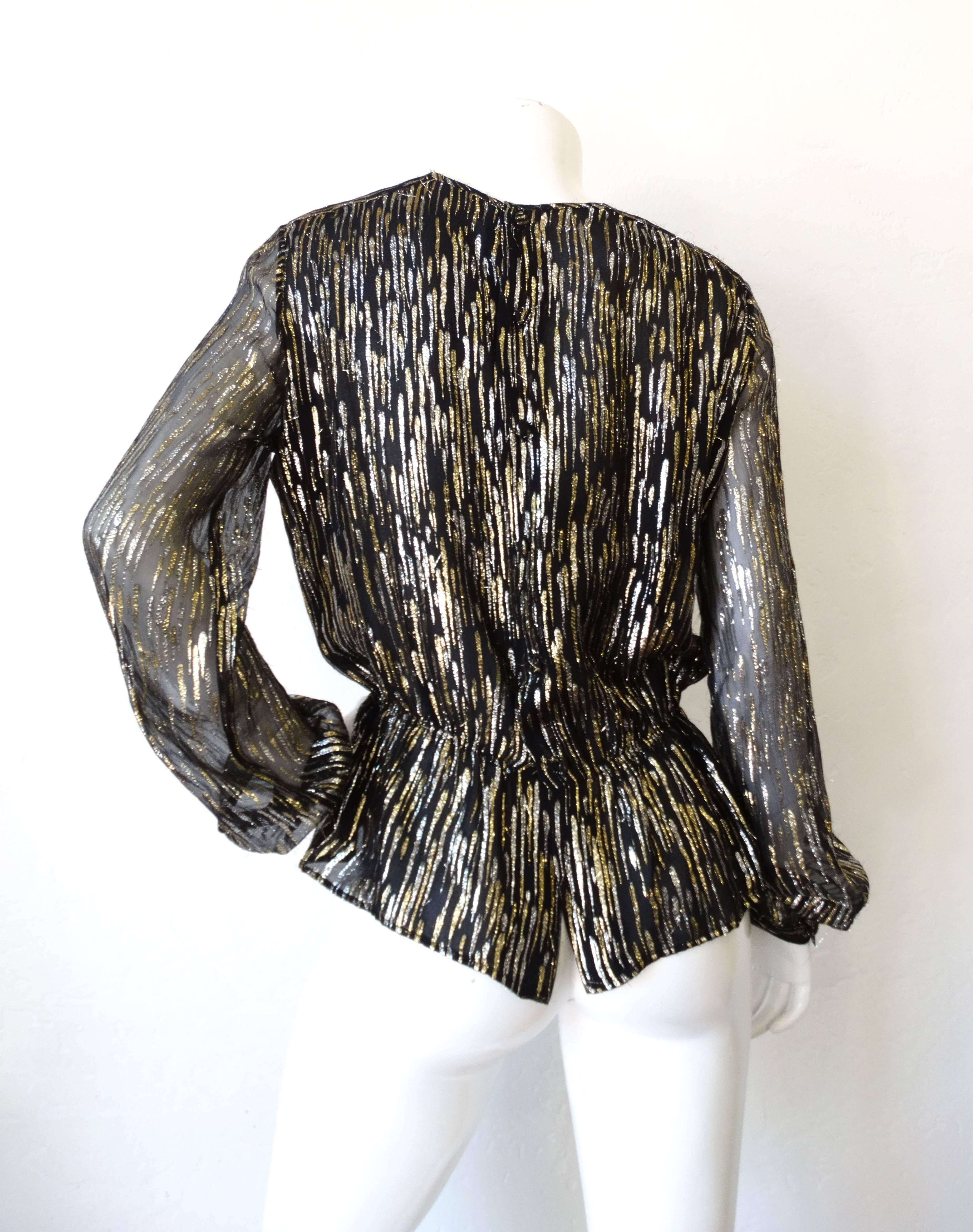 1980s Chanel Metallic Stripe Printed Sheer Blouse  In Excellent Condition In Scottsdale, AZ