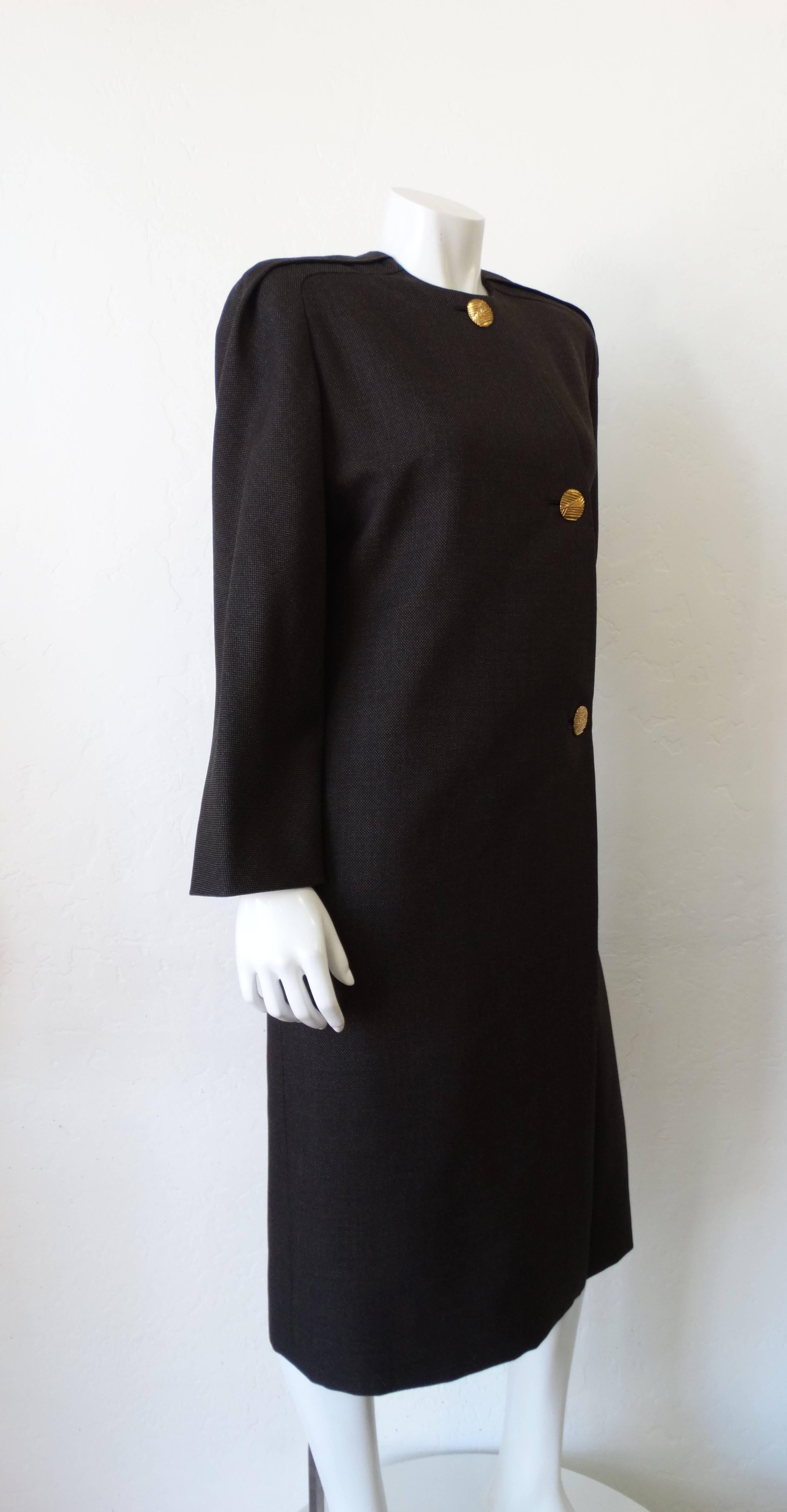 1980s Galanos Asymmetric Grey Coat Dress  In Excellent Condition For Sale In Scottsdale, AZ