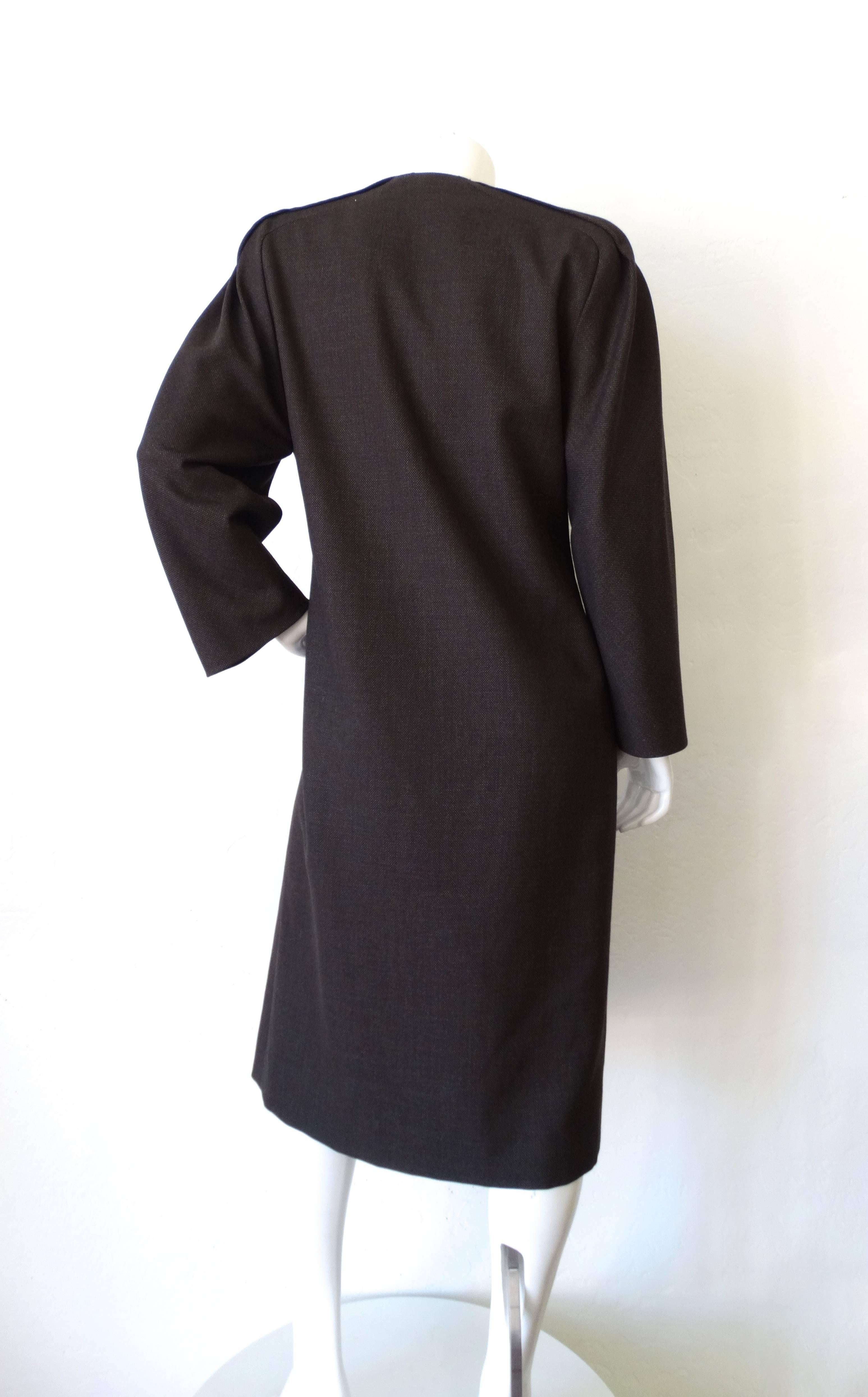 1980s Galanos Asymmetric Grey Coat Dress For Sale at 1stDibs