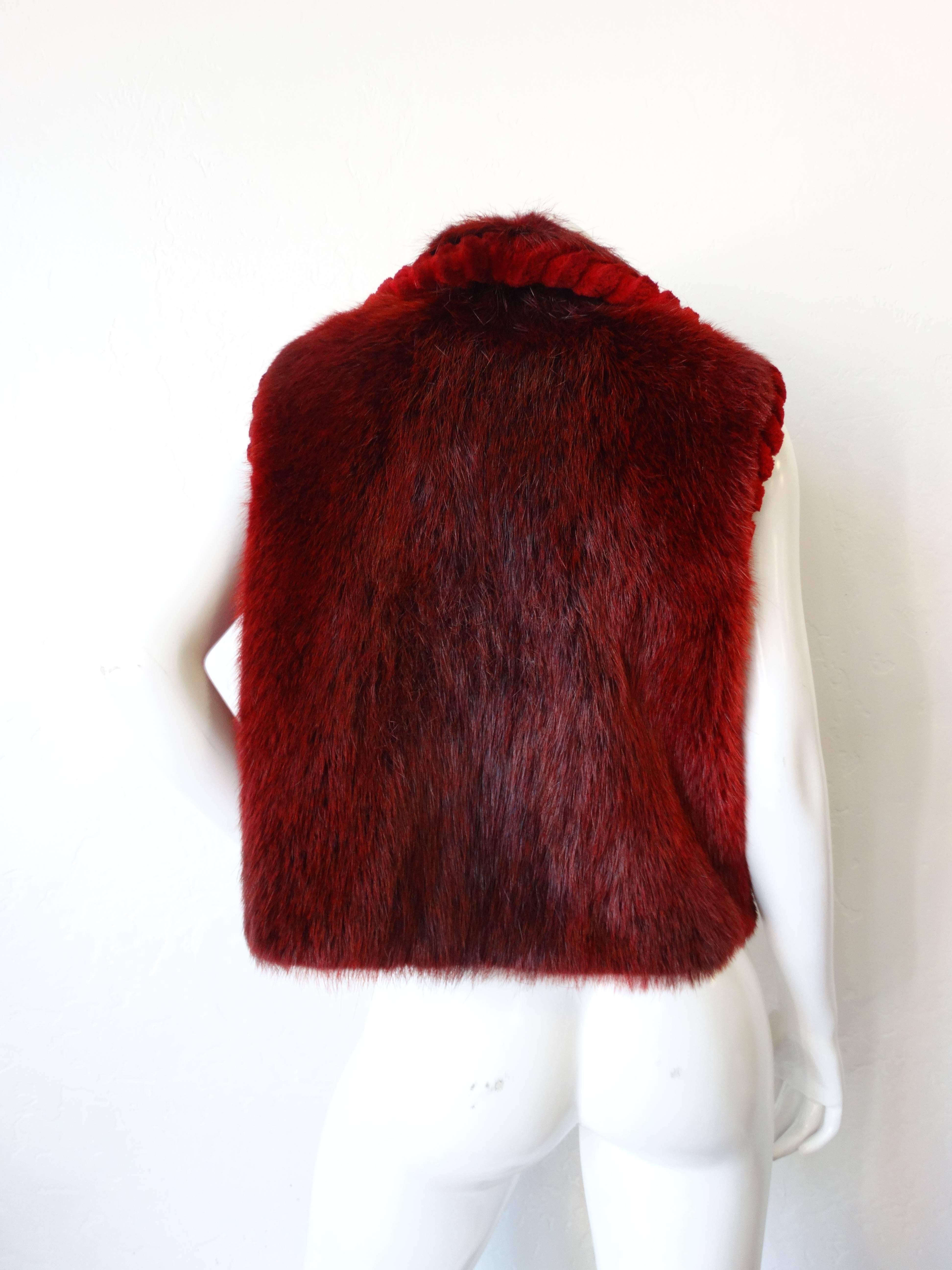 Women's 1990s David Green Red Beaver Fur Zip Up Vest 