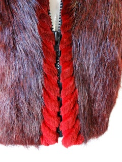 1990s David Green Red Beaver Fur Zip Up Vest