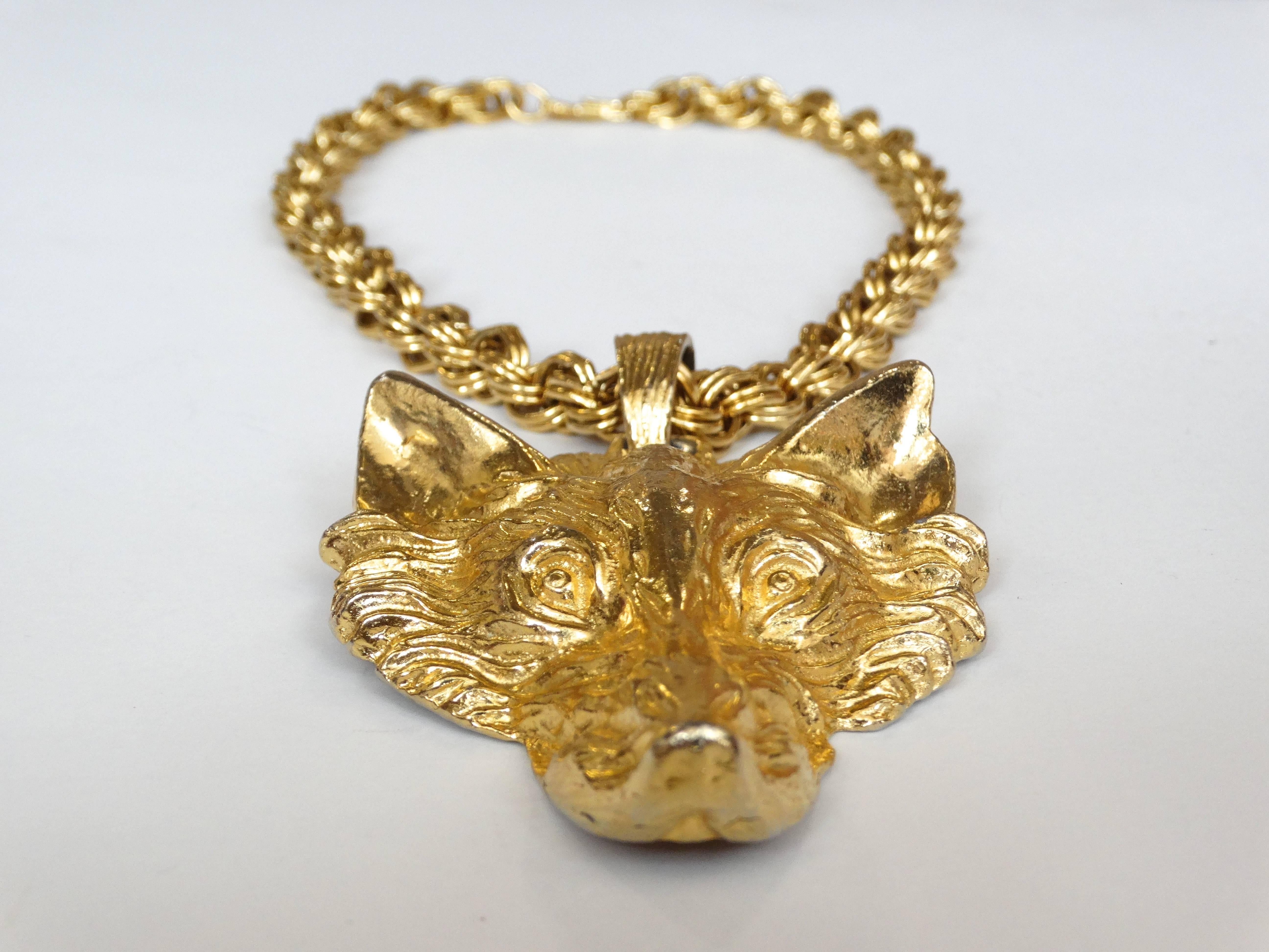 Unsigned 1960s Oversized Gold Fox Pendant 1