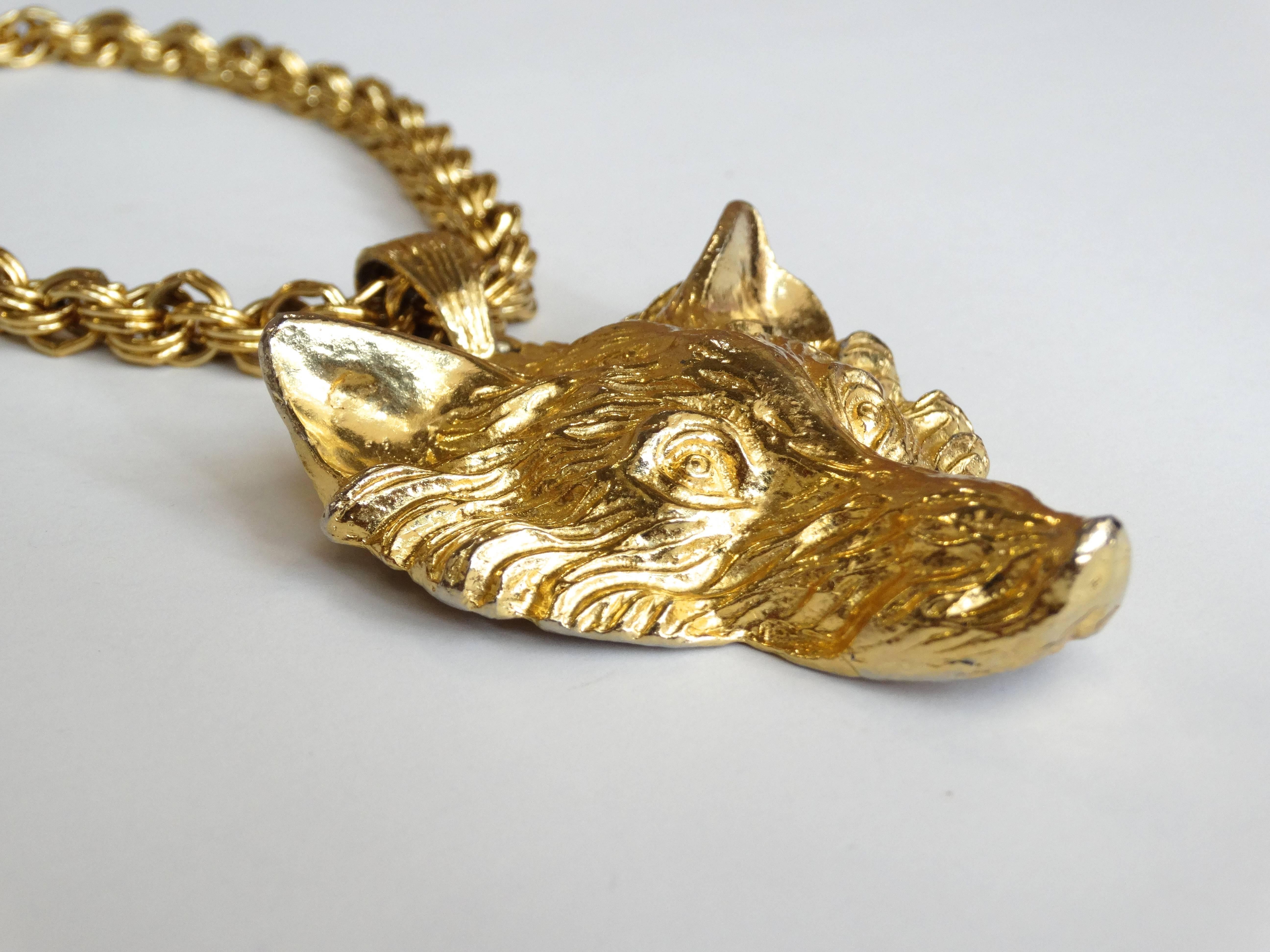 Women's Unsigned 1960s Oversized Gold Fox Pendant