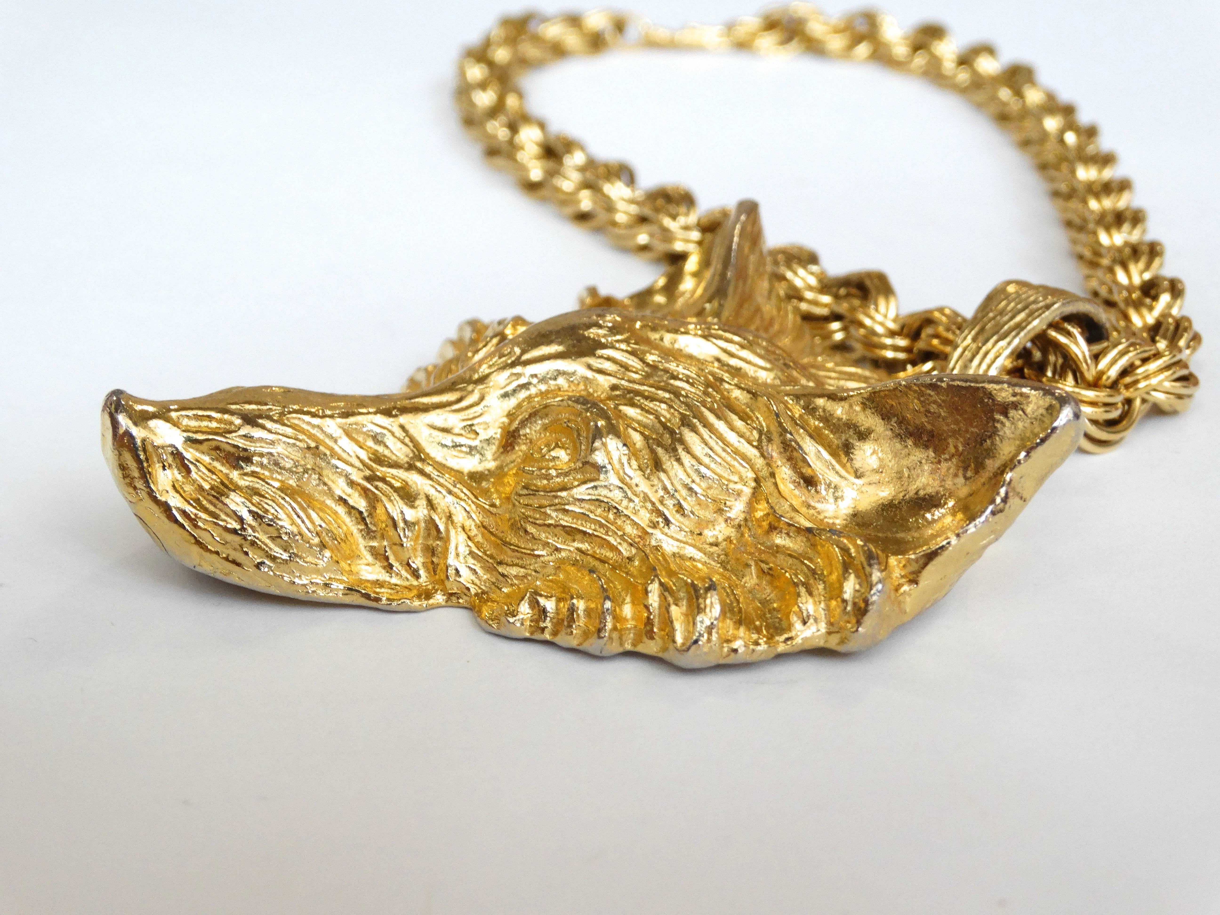 Unsigned 1960s Oversized Gold Fox Pendant 2