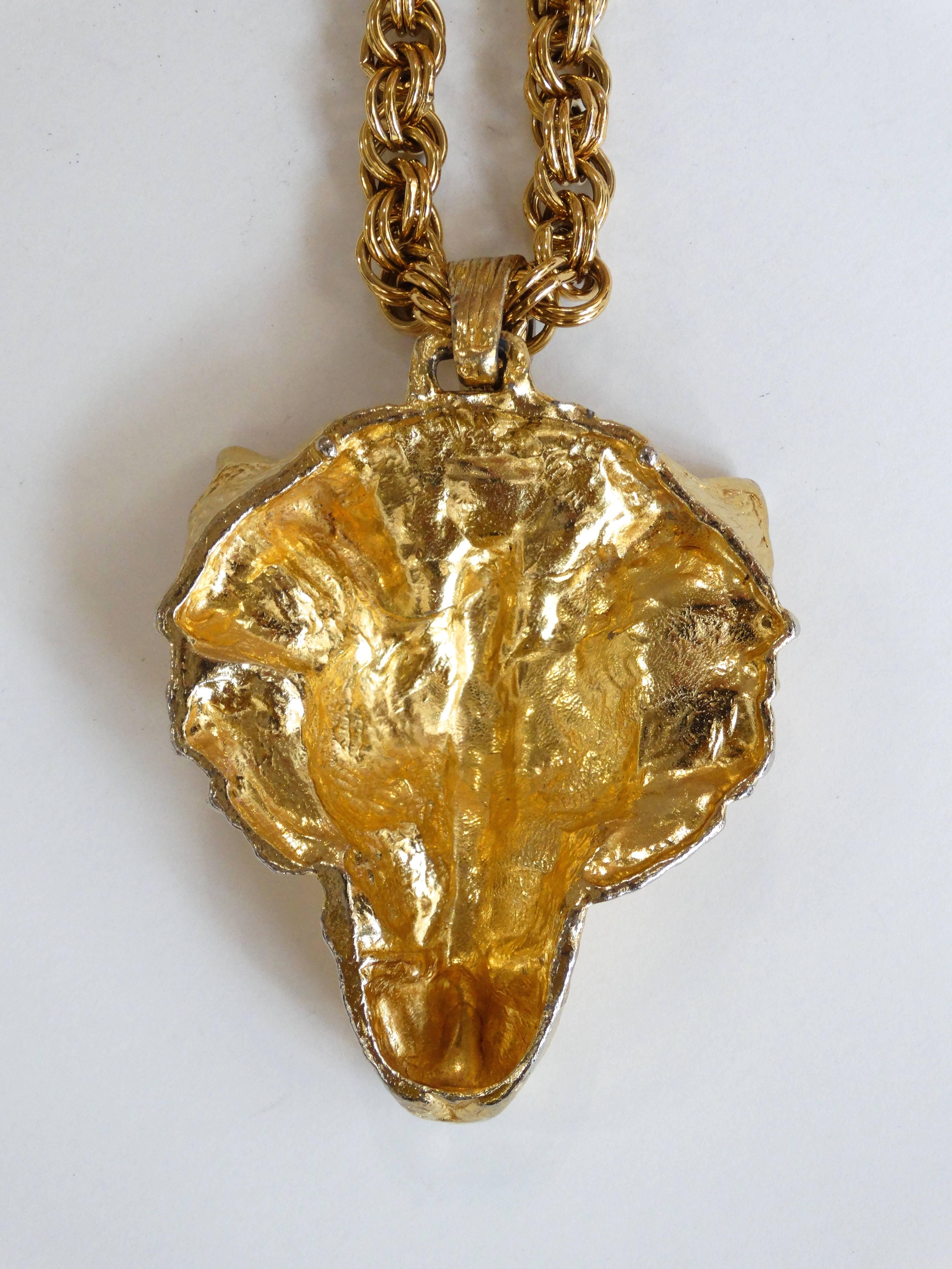 Unsigned 1960s Oversized Gold Fox Pendant 3