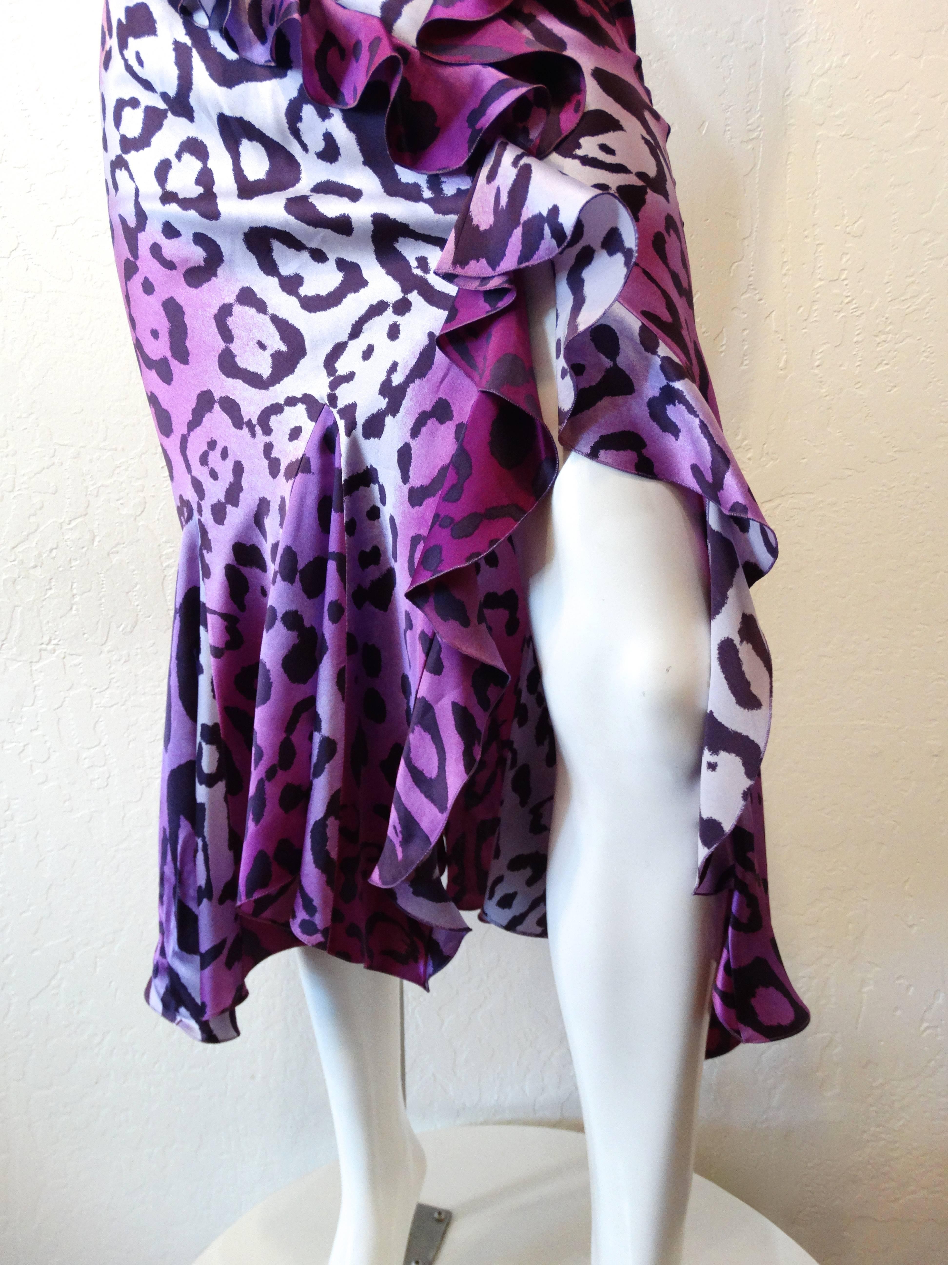 1990s Christian Dior Purple Leopard Ruffle Skirt  1