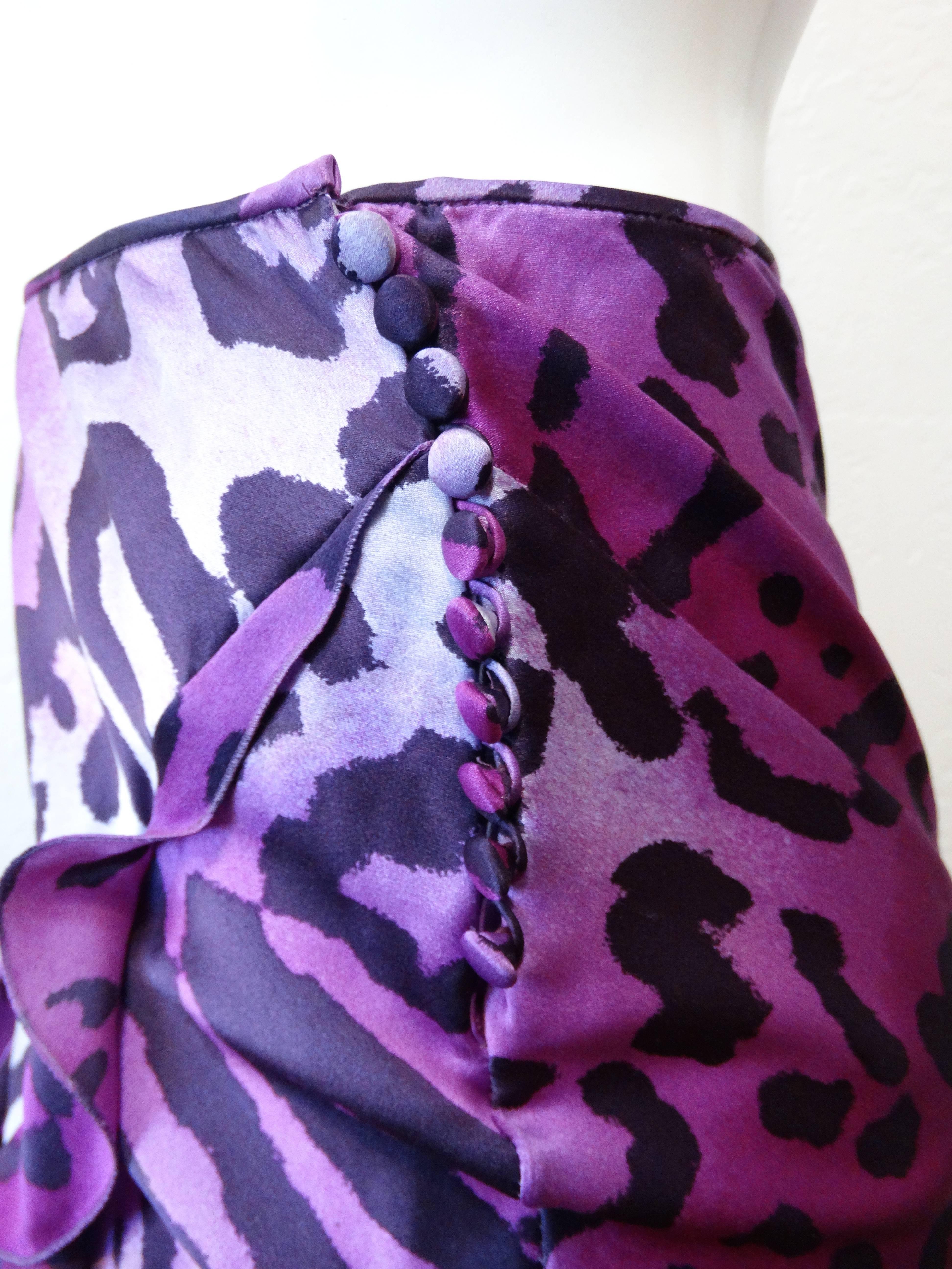 Women's 1990s Christian Dior Purple Leopard Ruffle Skirt 