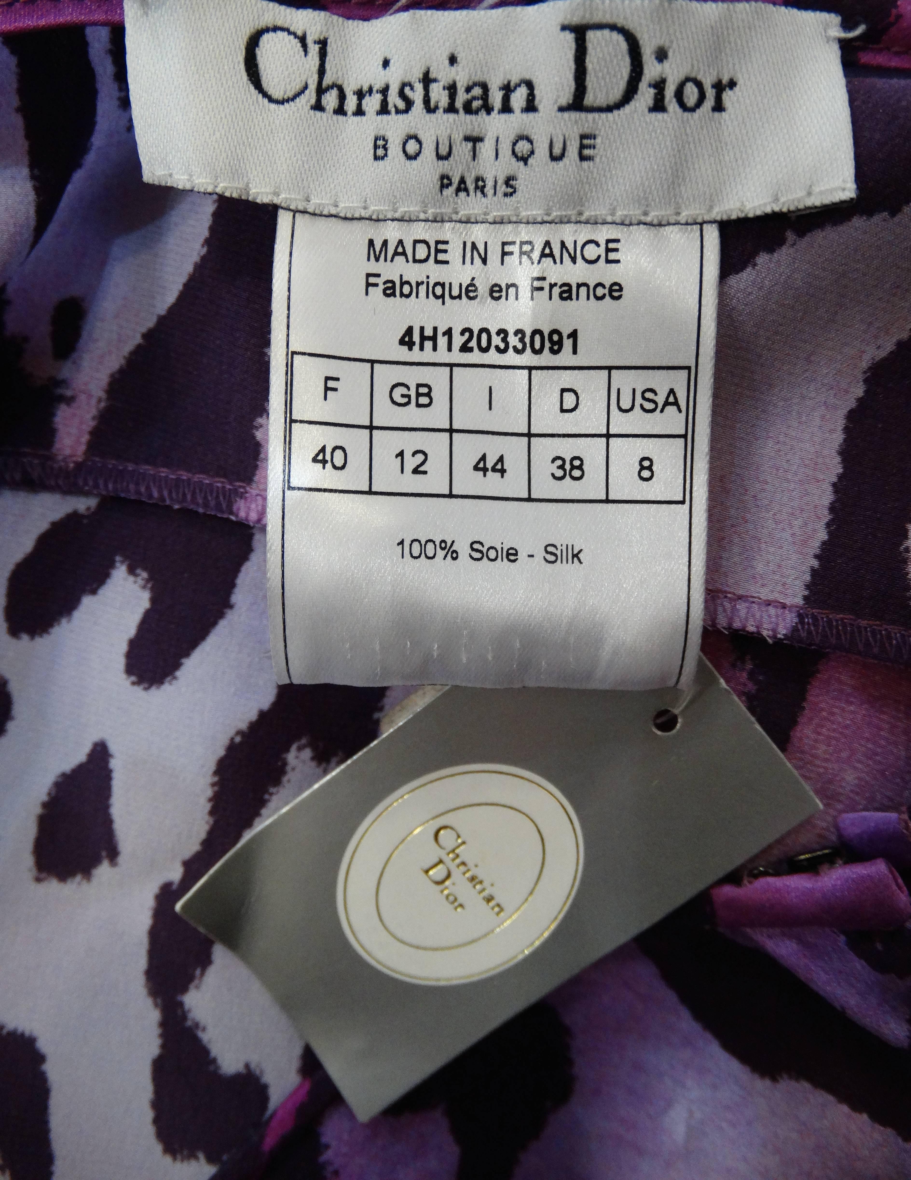 1990s Christian Dior Purple Leopard Ruffle Skirt  2