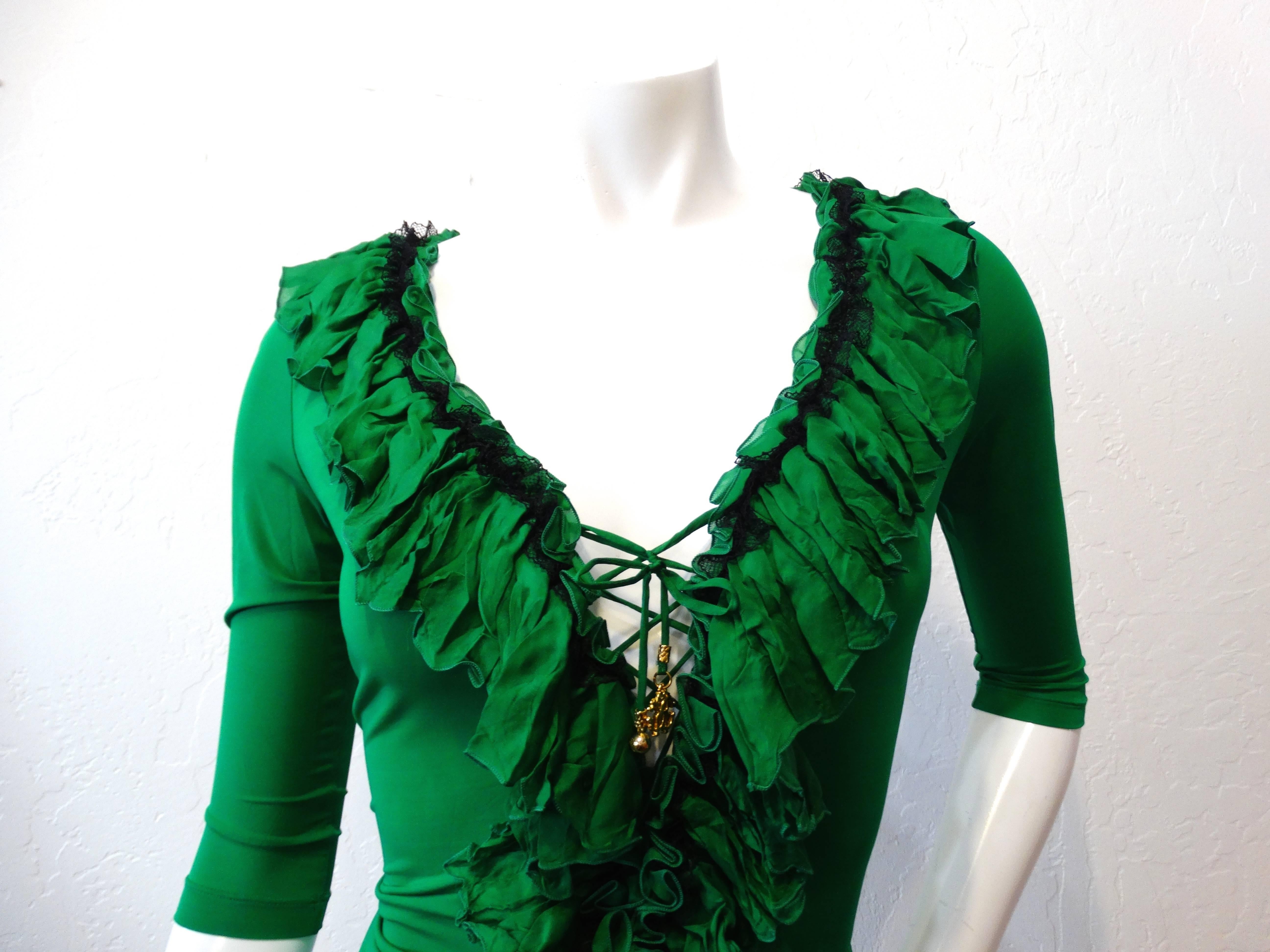 Haut corset à lacets à volants verts Roberto Cavalli  Pour femmes en vente