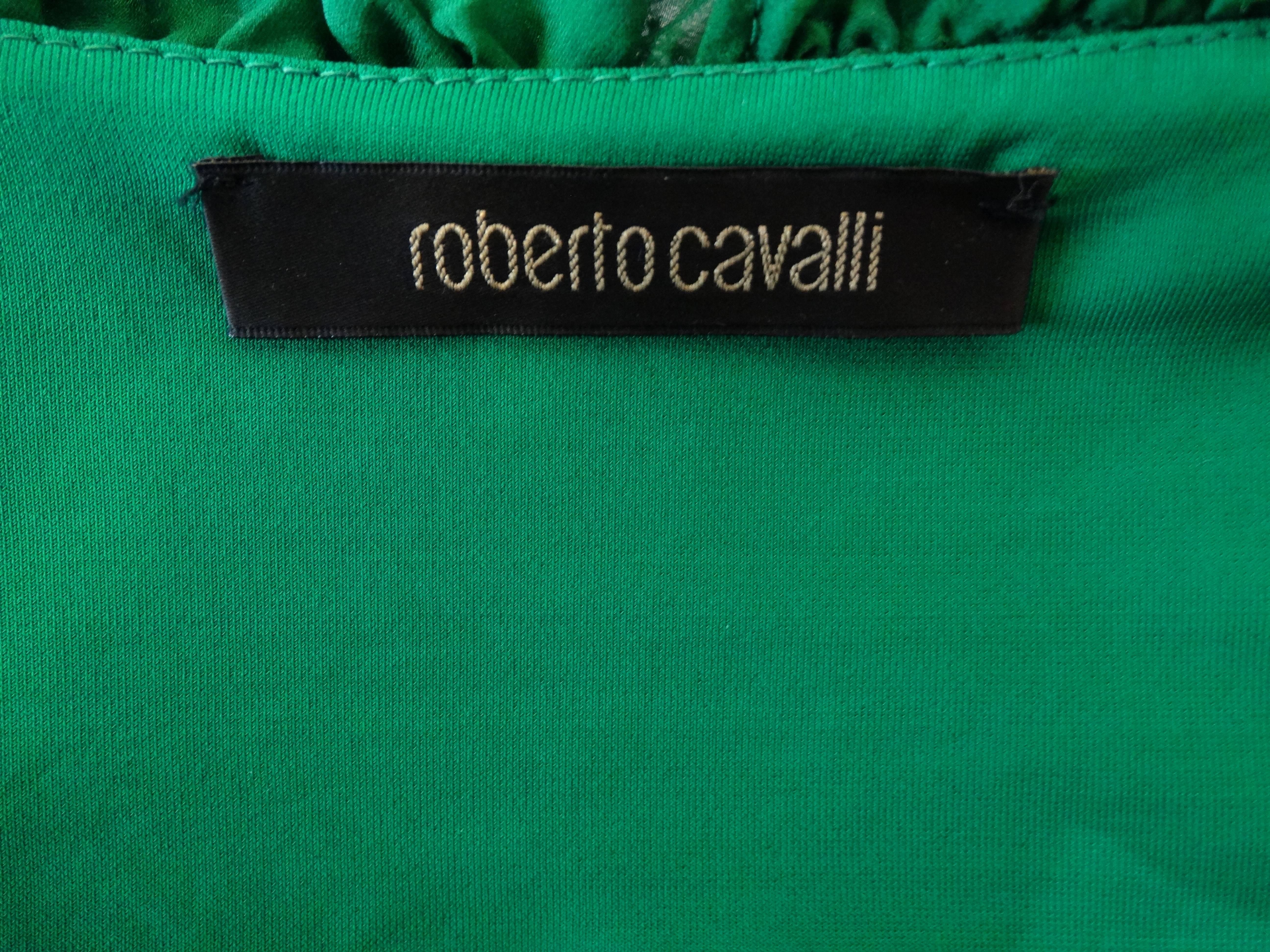 Roberto Cavalli Green Ruffle Corset Lace Up Top  For Sale 2