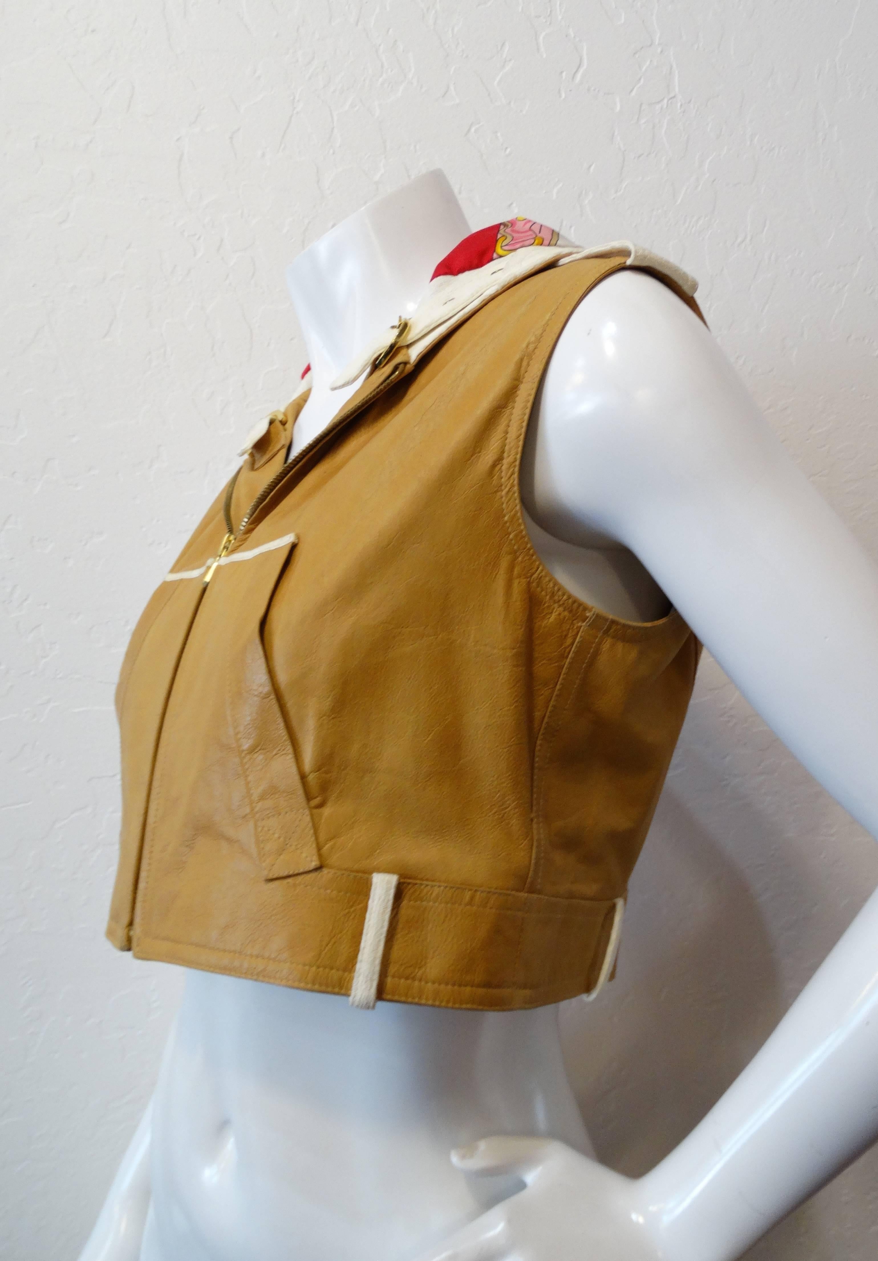 Brown 2000s Christian Dior Leather Cropped Sleeveless Hoodie 