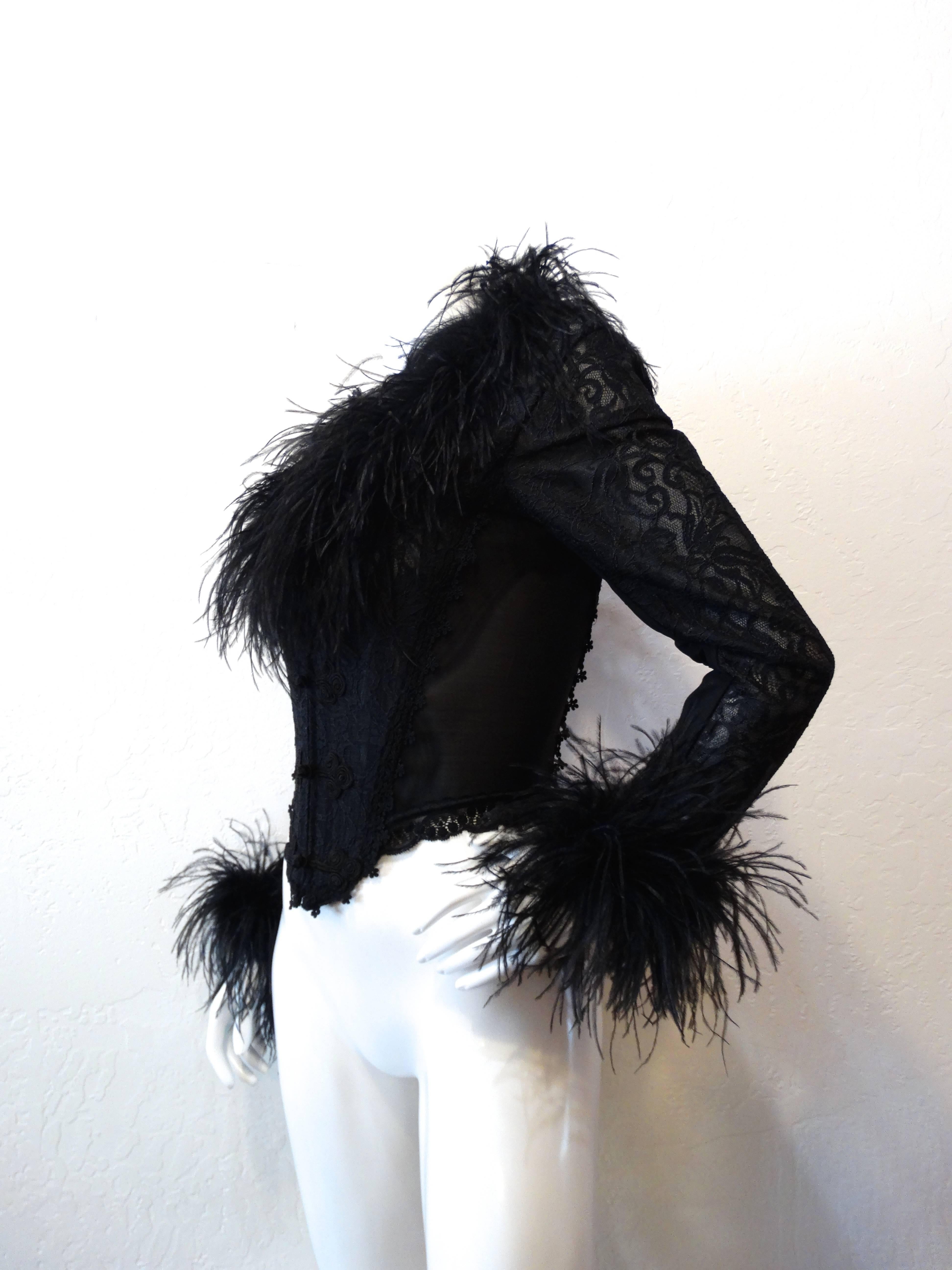 1990s Ostrich Feather Corset Bustier Top  In Excellent Condition In Scottsdale, AZ