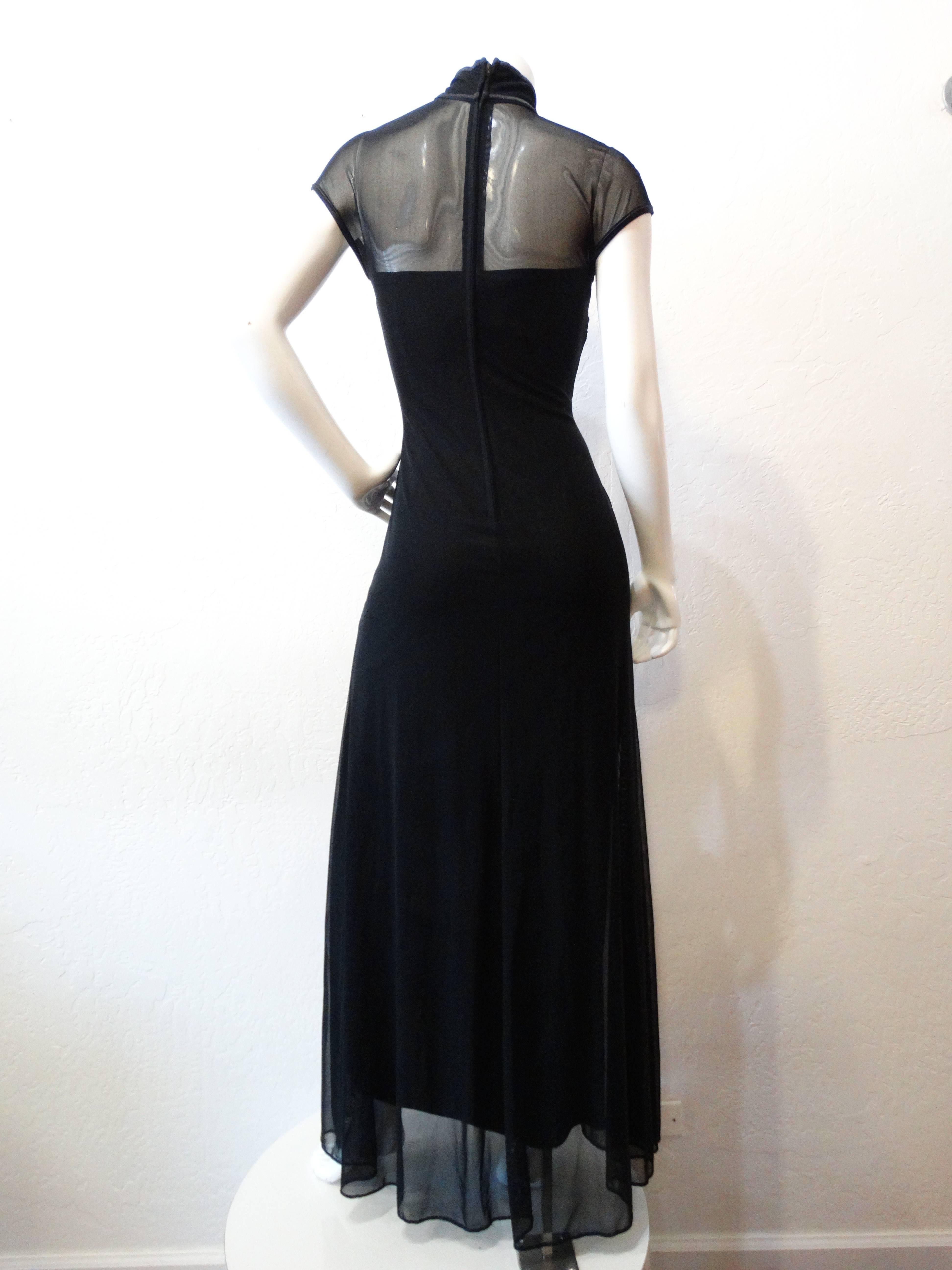 Black 1990s Tadashi Cheongsam Inspired Mesh Dress 