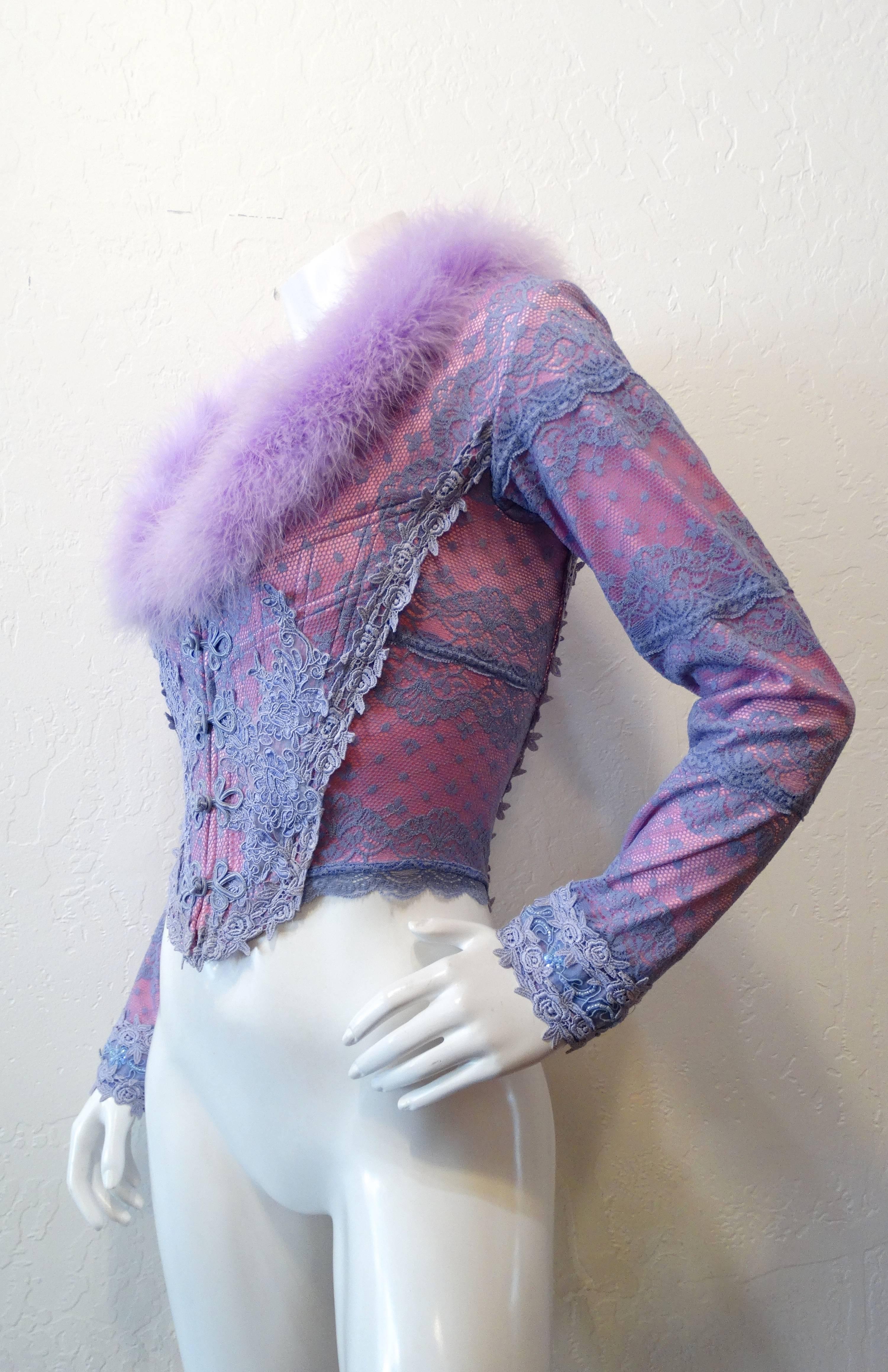 1990s Marabou Feather Lavender Bustier Top  1
