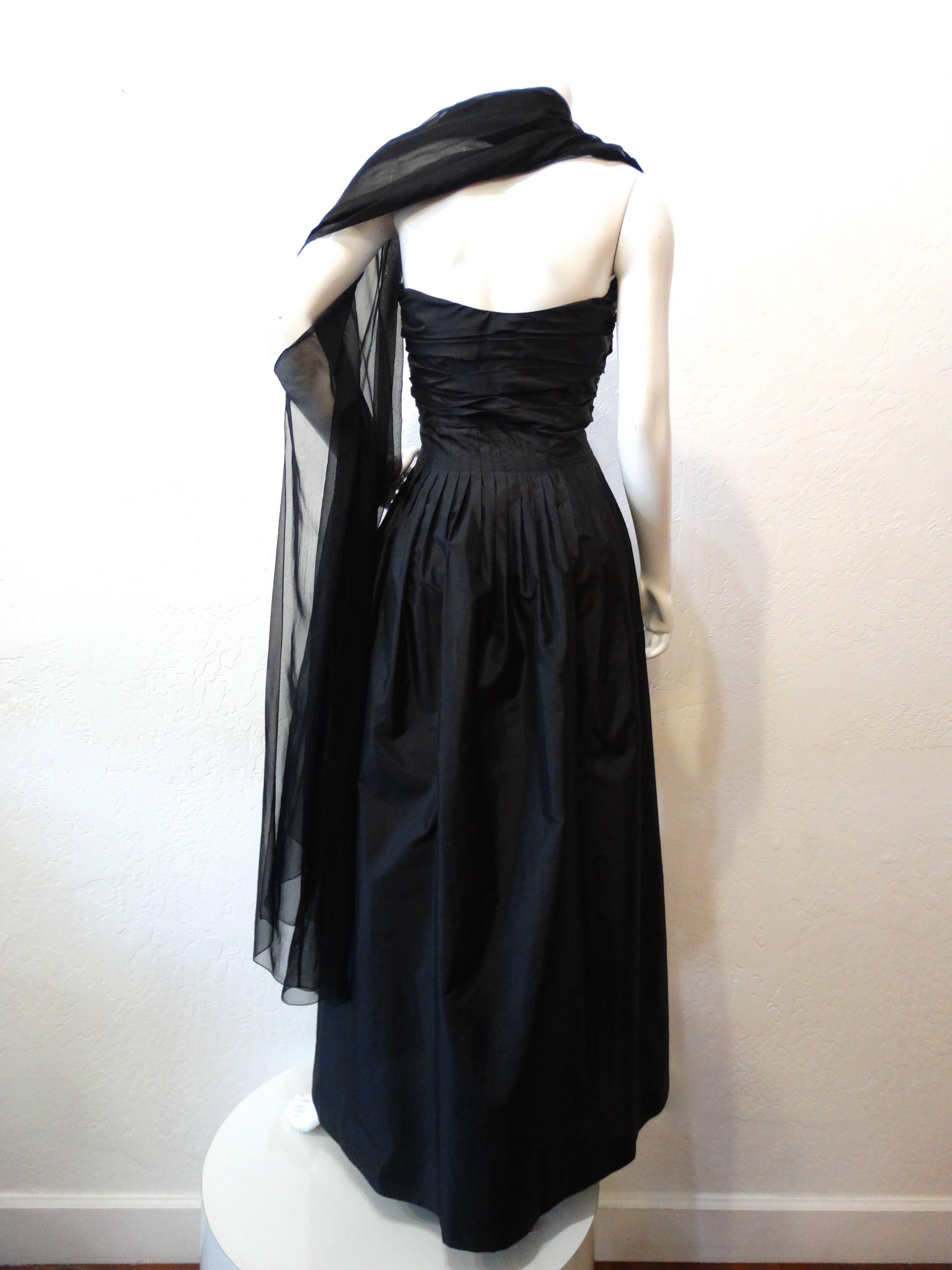 Black Moschino Pin-Tuck Gown With Built-in Shawl  For Sale