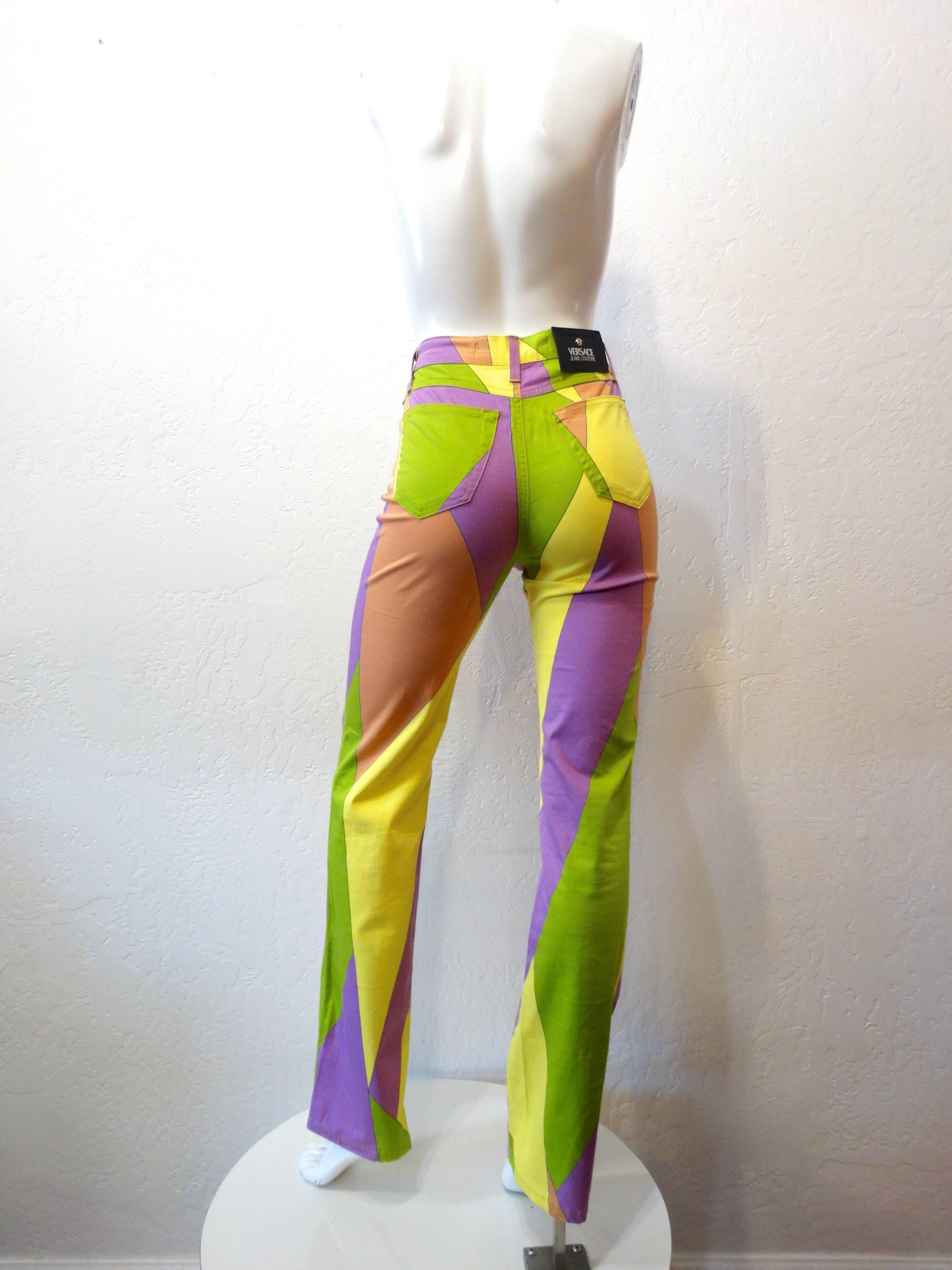 1990s Versace Geometric Multicolored Print Pants  In Excellent Condition In Scottsdale, AZ