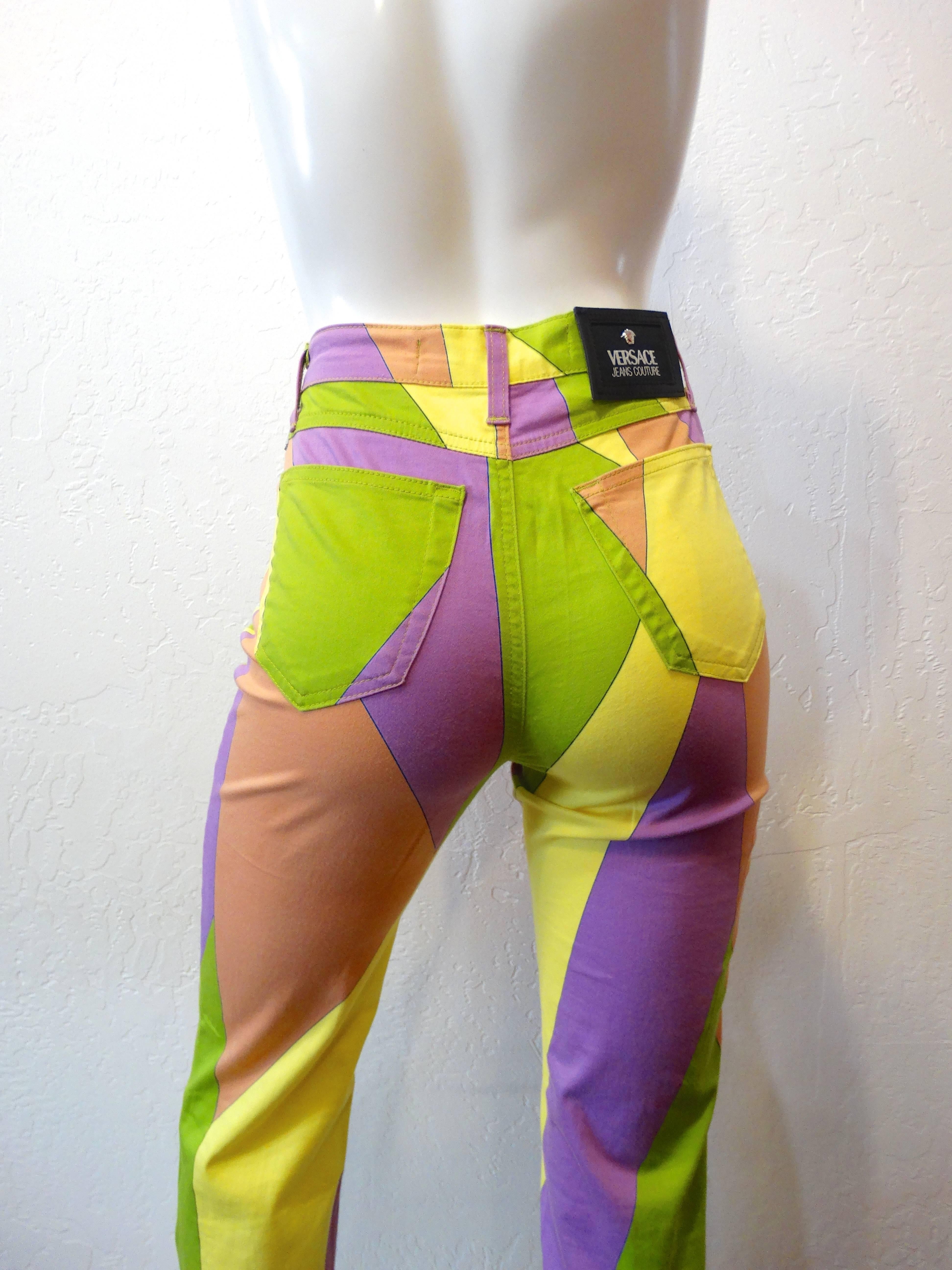 Women's 1990s Versace Geometric Multicolored Print Pants 