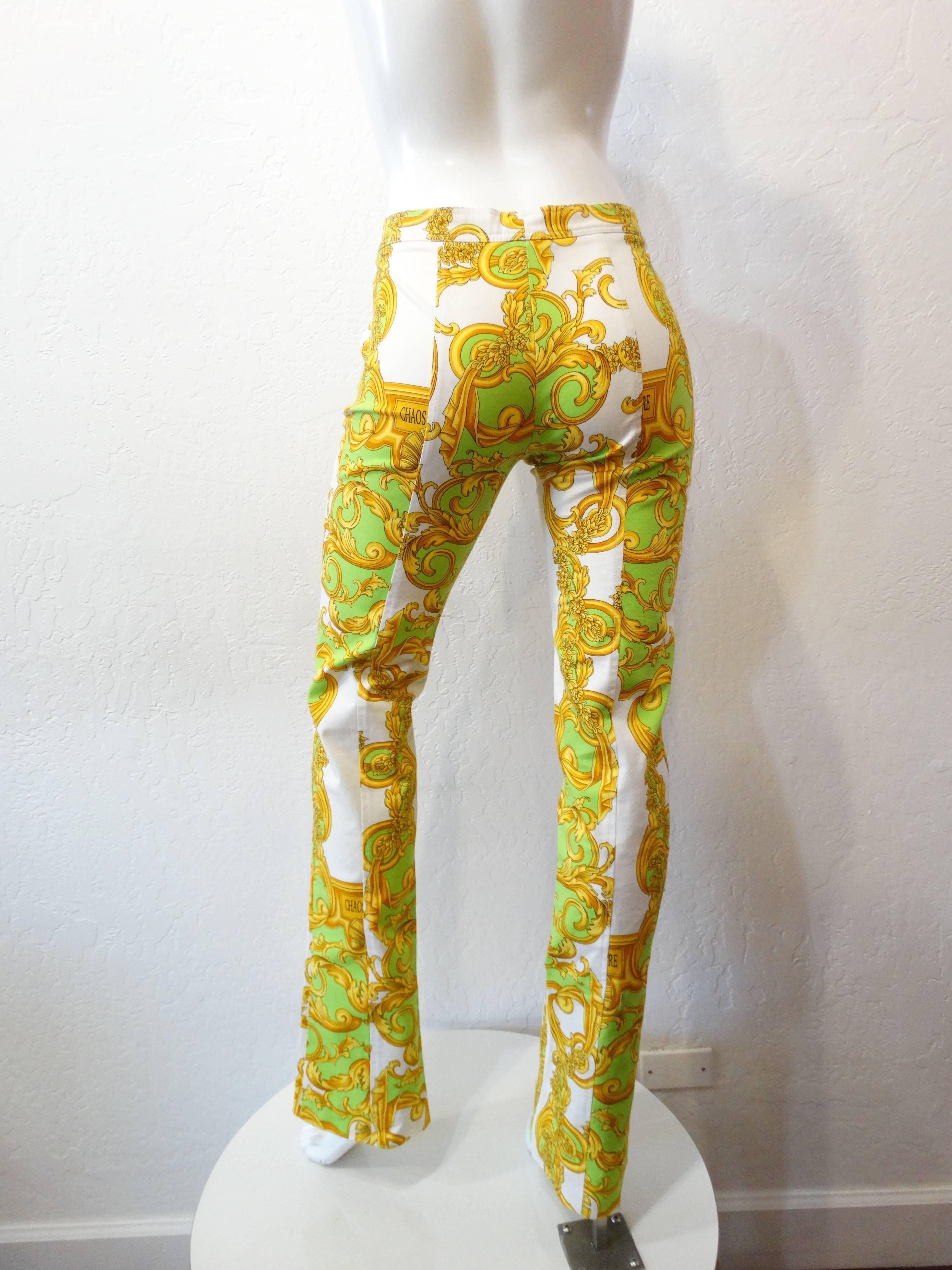 Brown Versace Green and Gold Baroque Printed Pants 