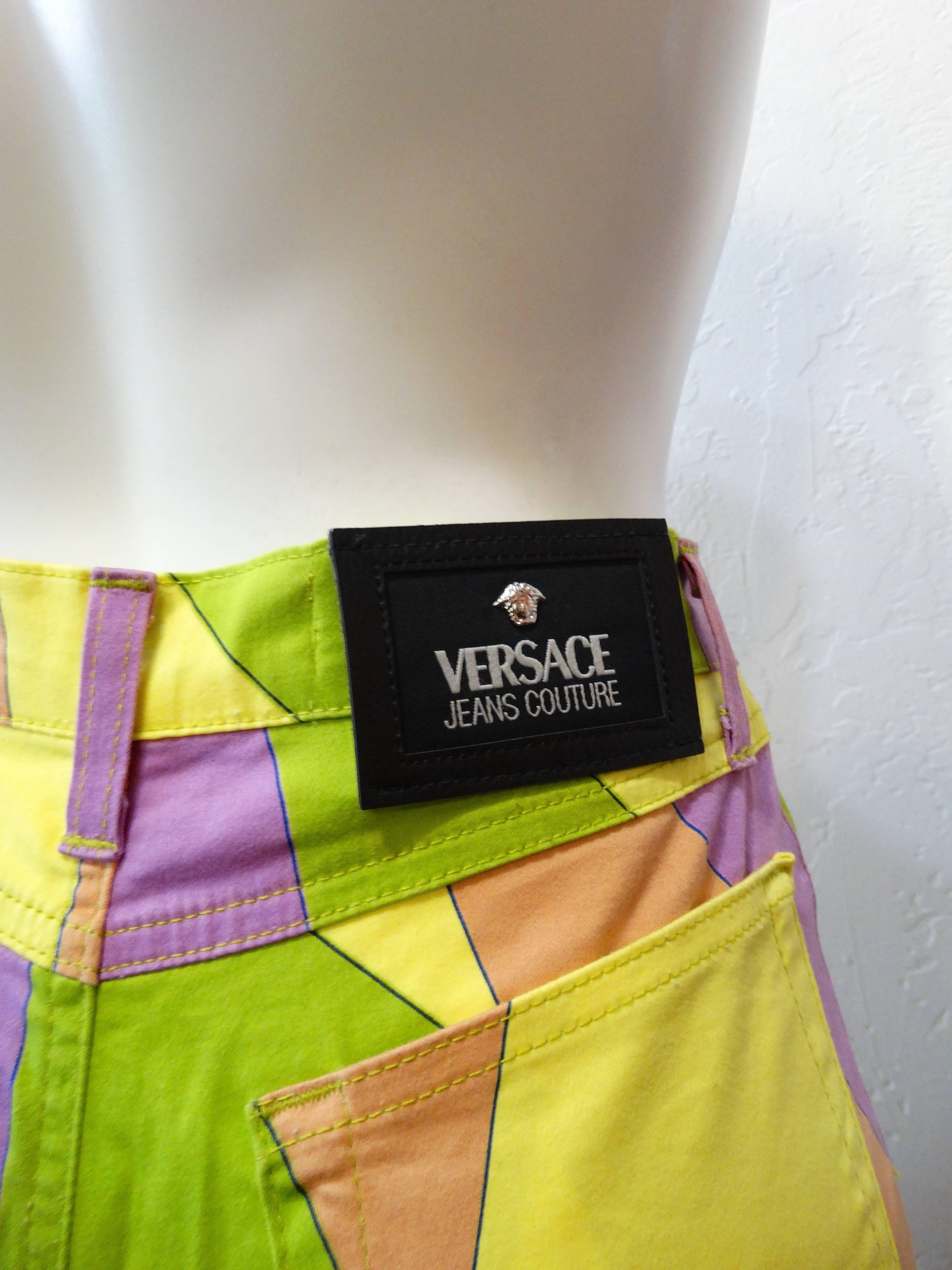 Brown 1990s Versace Geometric Multicolored Print Pants 