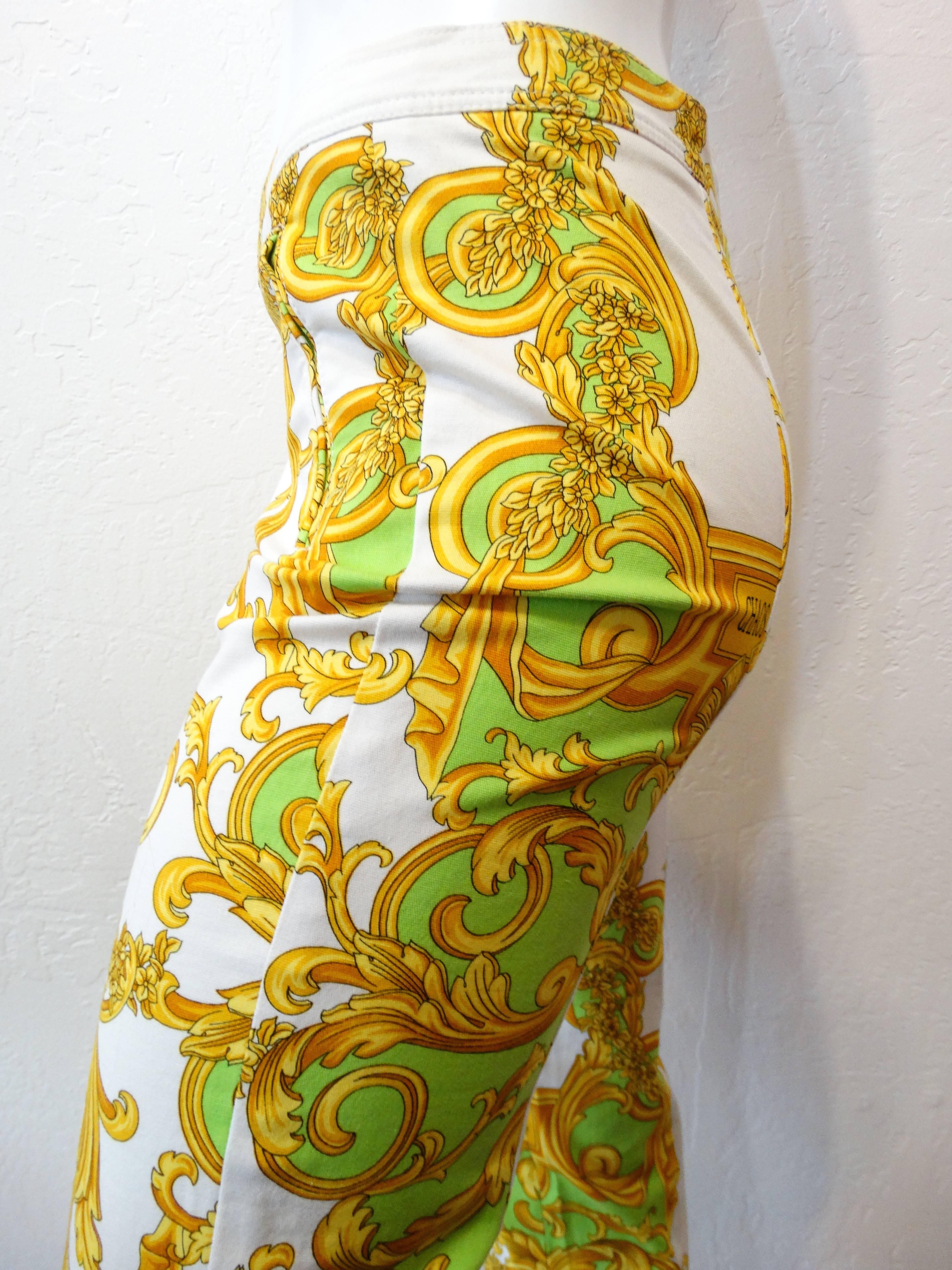 Women's Versace Green and Gold Baroque Printed Pants 