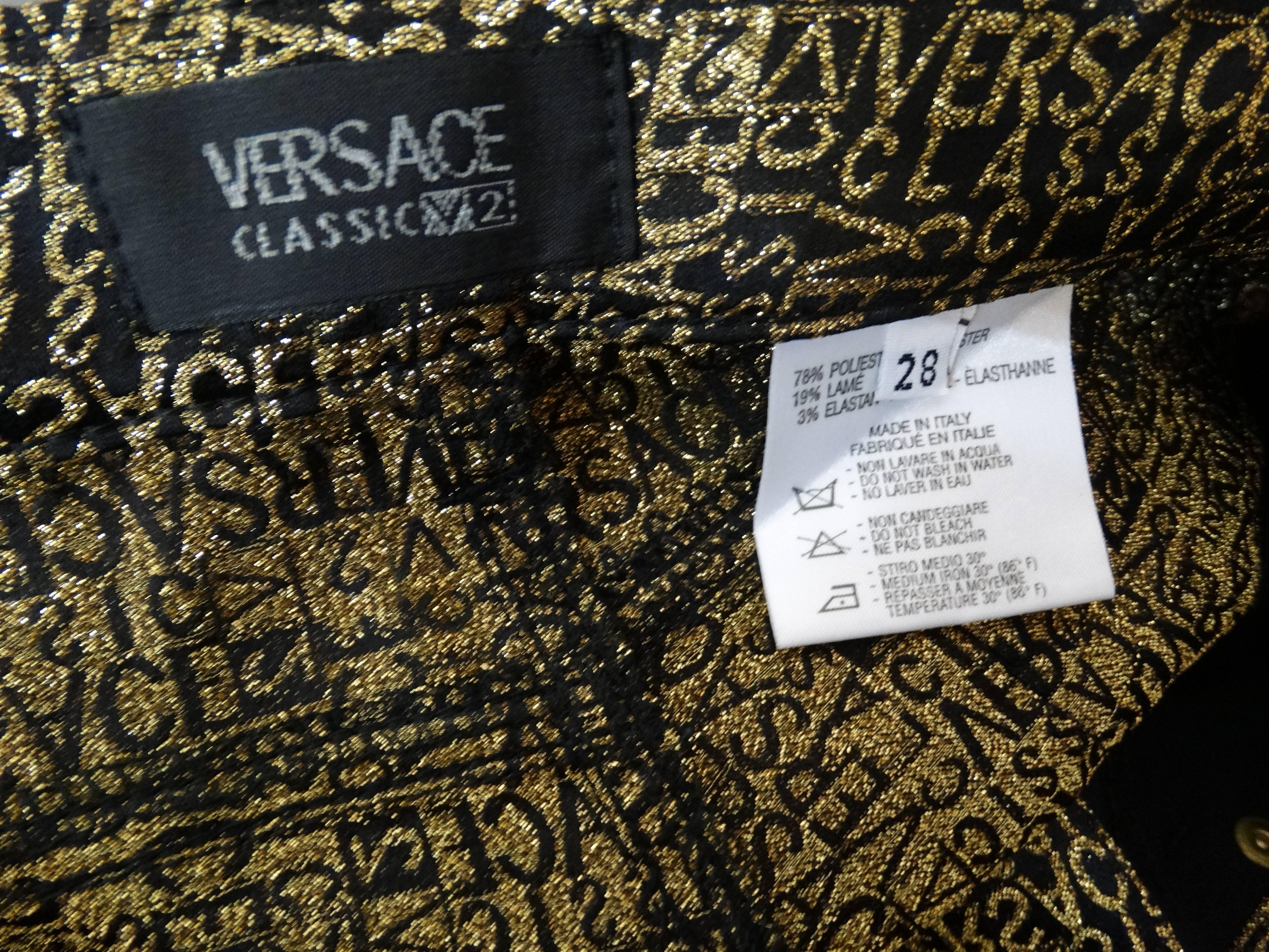 1990s Versace Glitter Monogram Pants  2