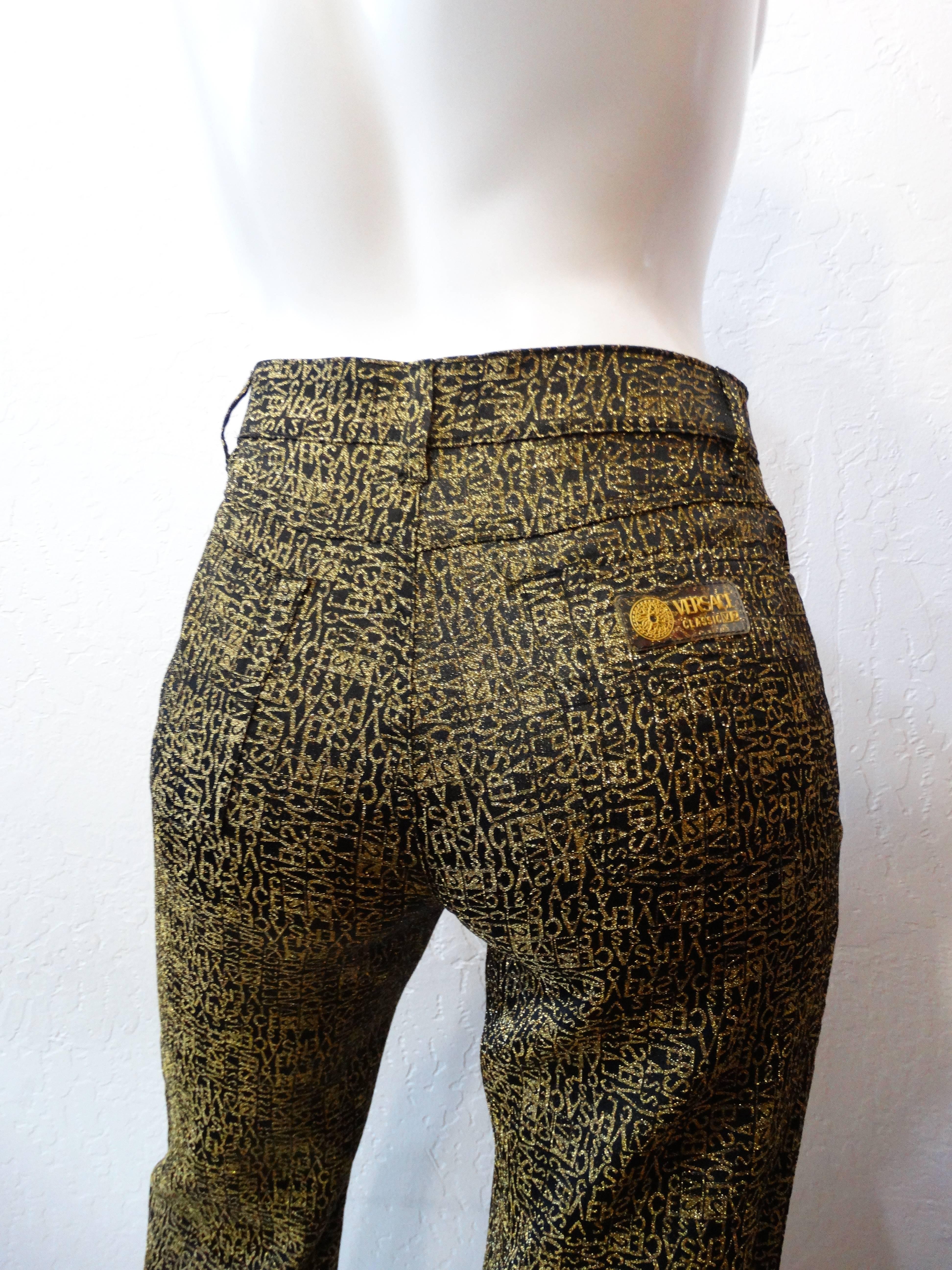 1990s Versace Glitter Monogram Pants  In Excellent Condition In Scottsdale, AZ