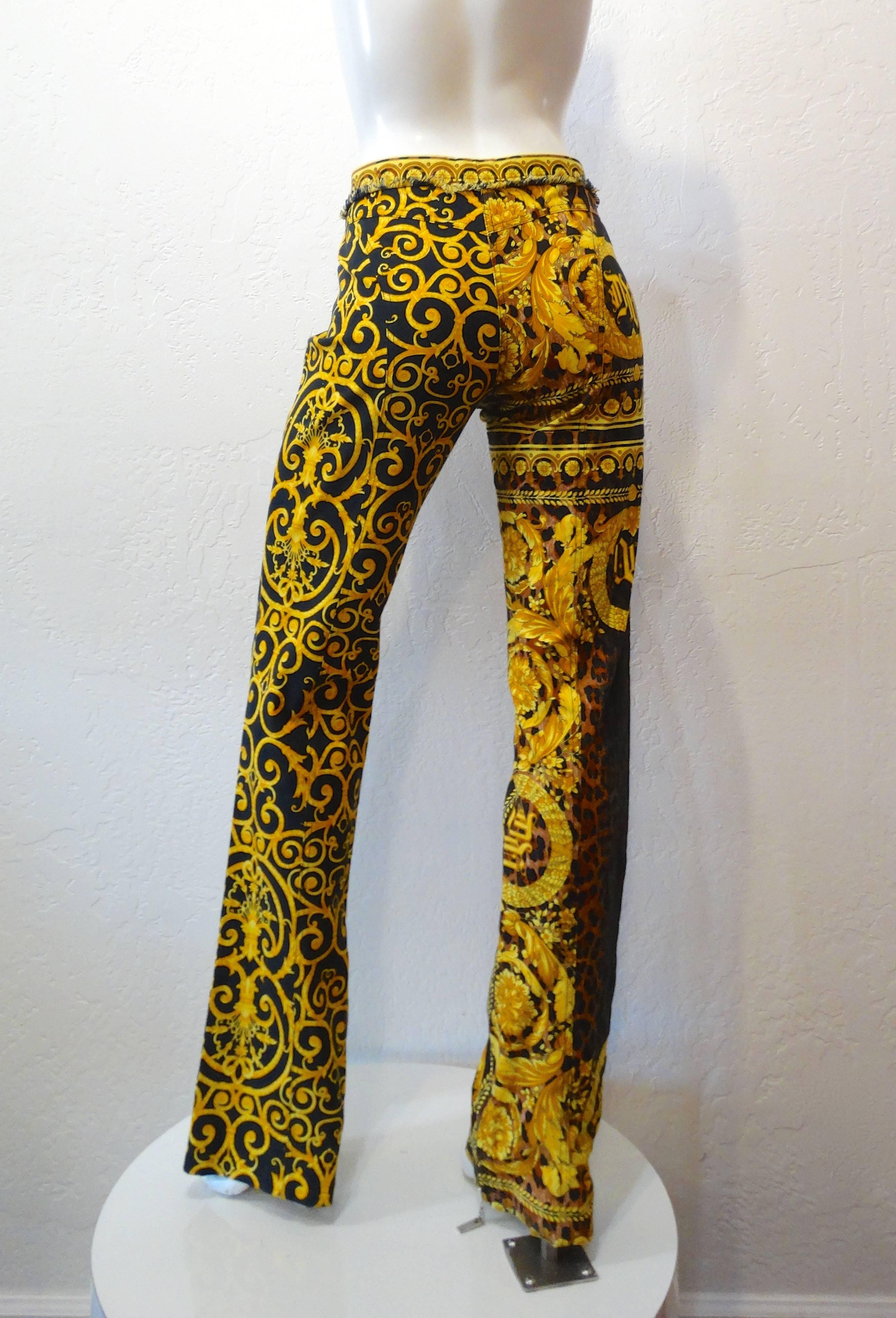 1990s Versace Gold and Black Baroque Pants  In Excellent Condition In Scottsdale, AZ