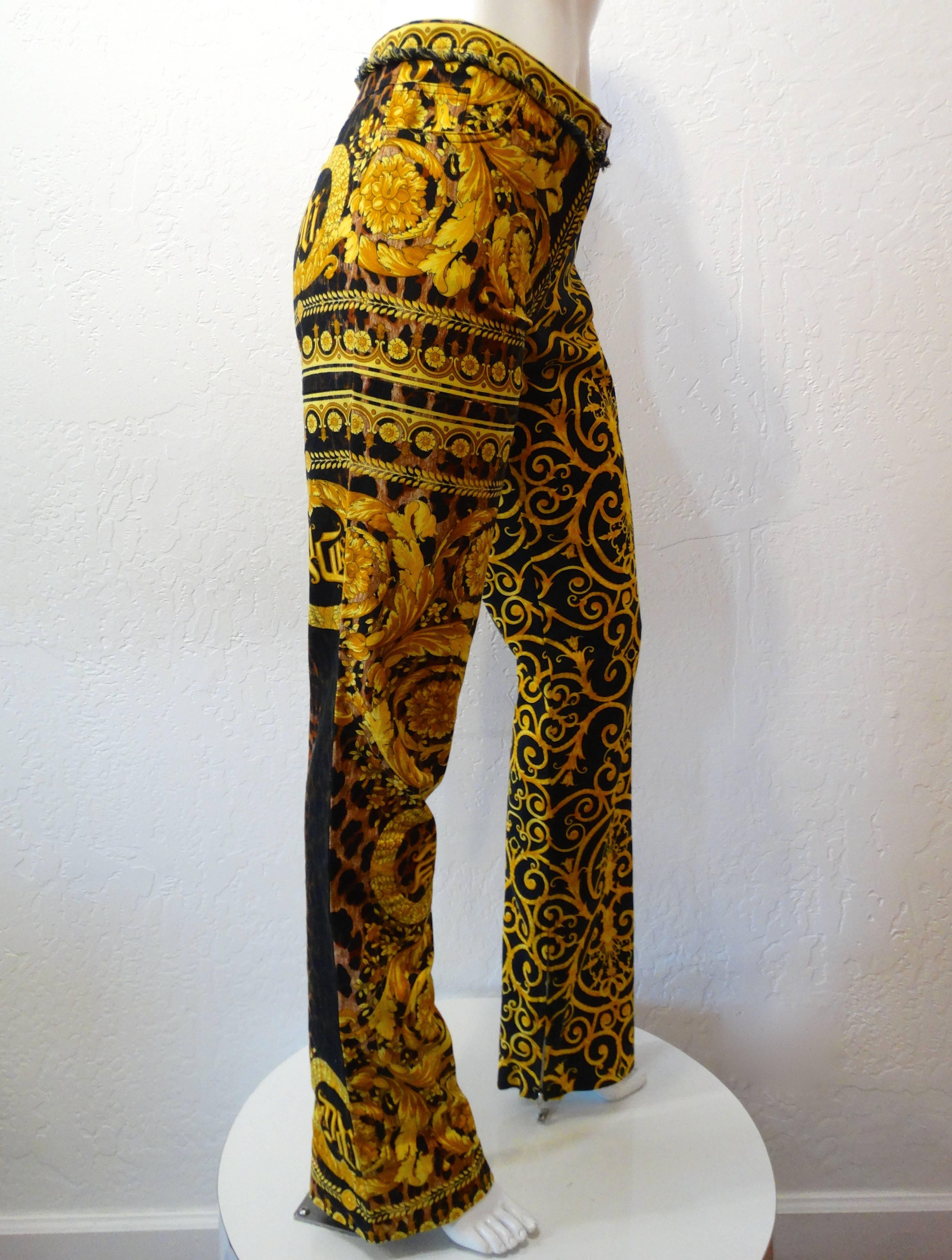 Brown 1990s Versace Gold and Black Baroque Pants 
