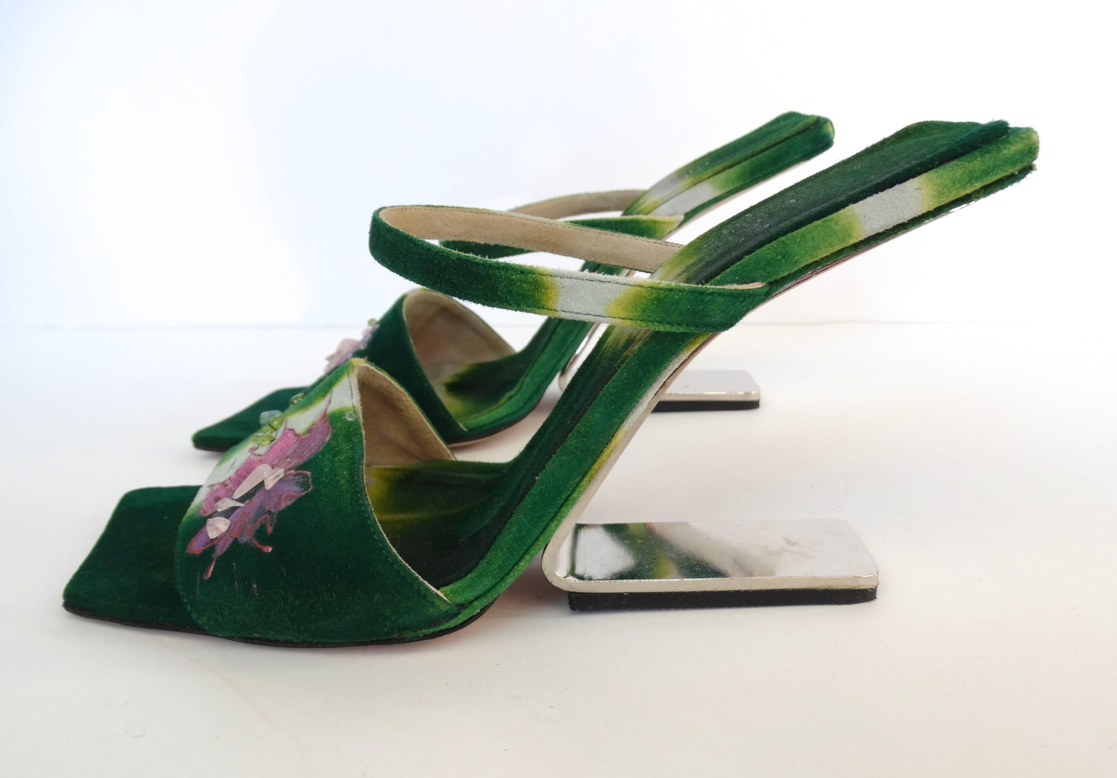 Women's Fendi Green Suede Hand Painted Heels 