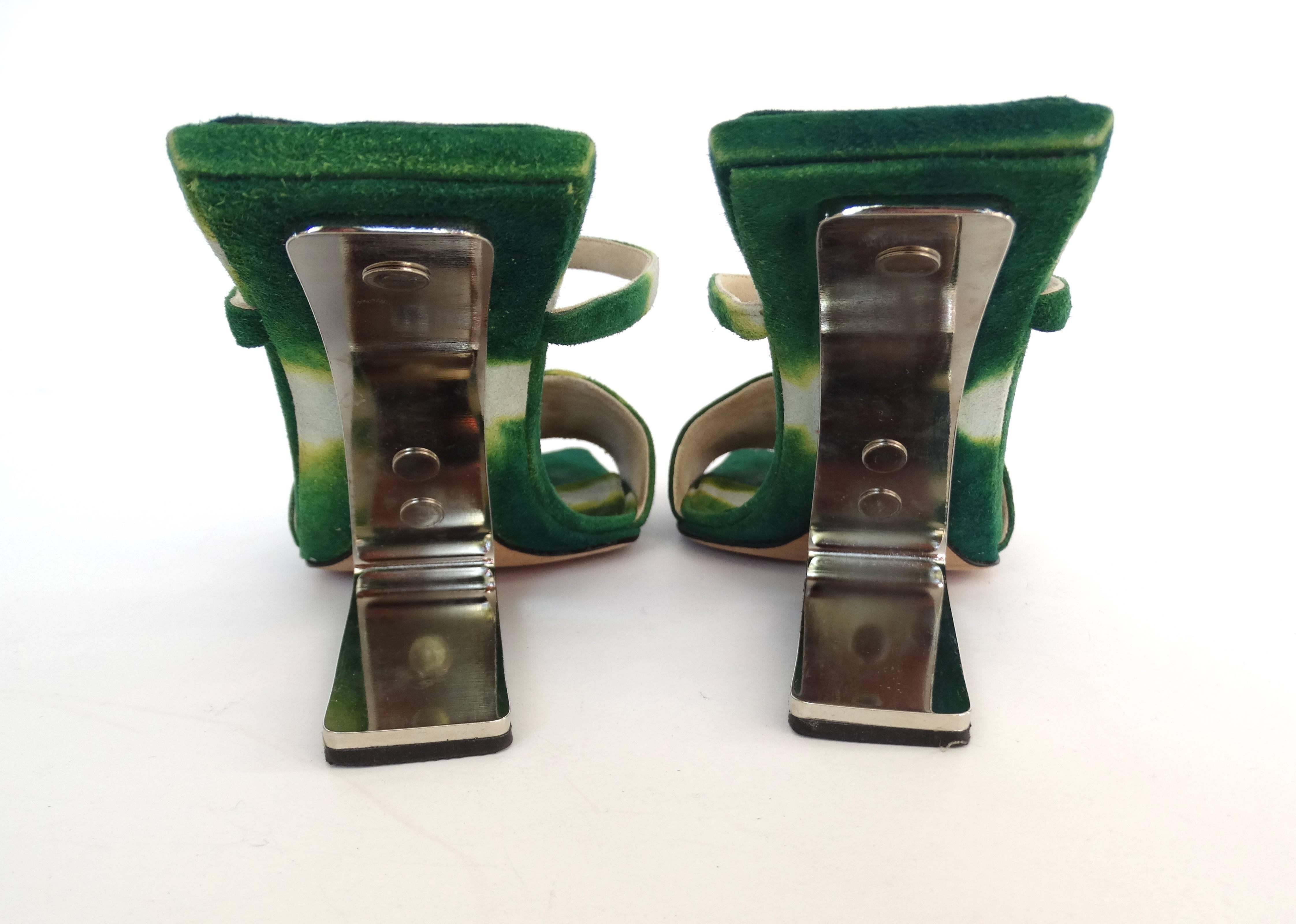 Black Fendi Green Suede Hand Painted Heels 