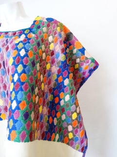 Guatemalan Embroidered Watercolor Poncho Top