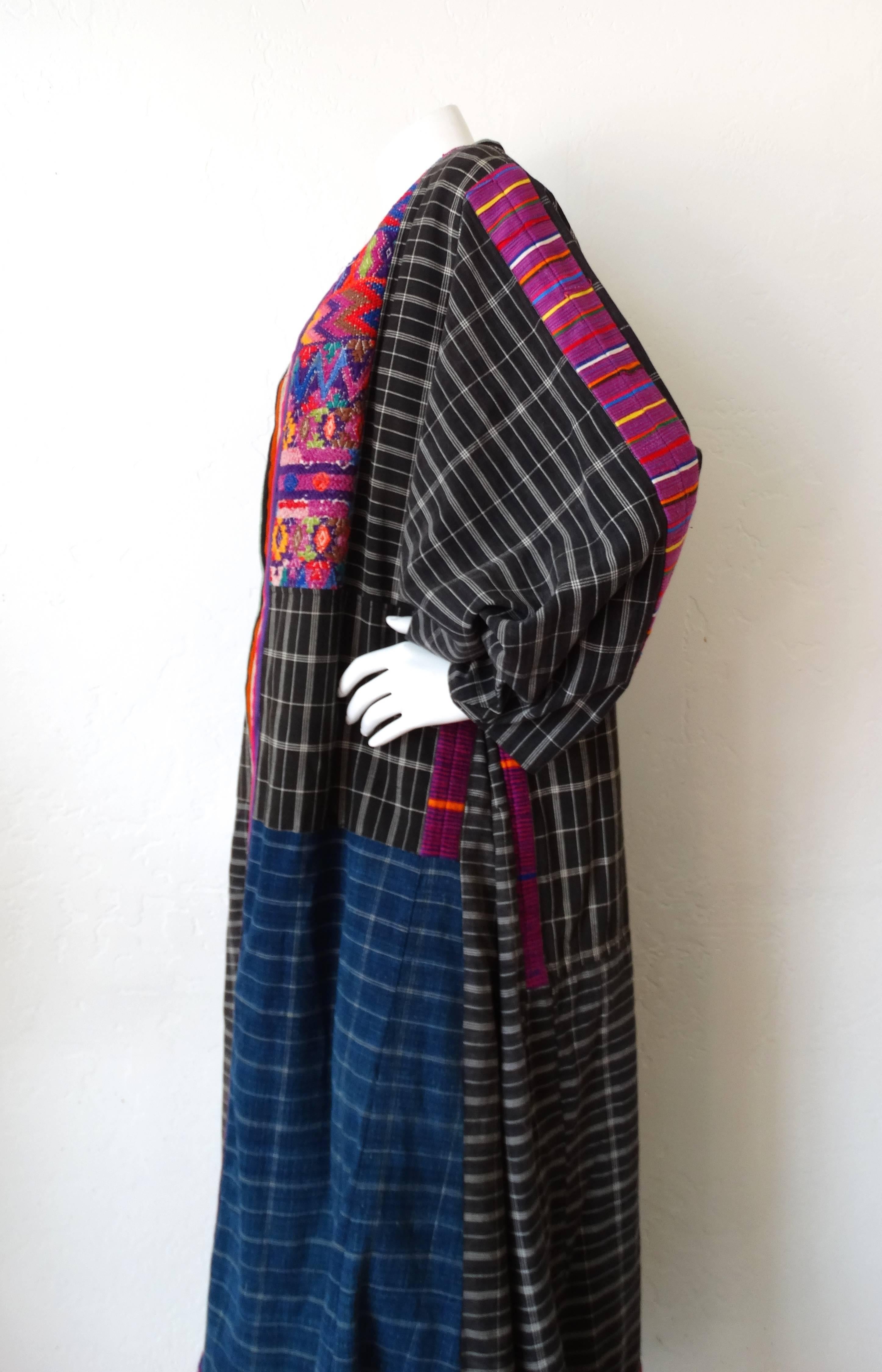 Women's 1970s Guatemalan Embroidered Striped Duster Jacket  For Sale