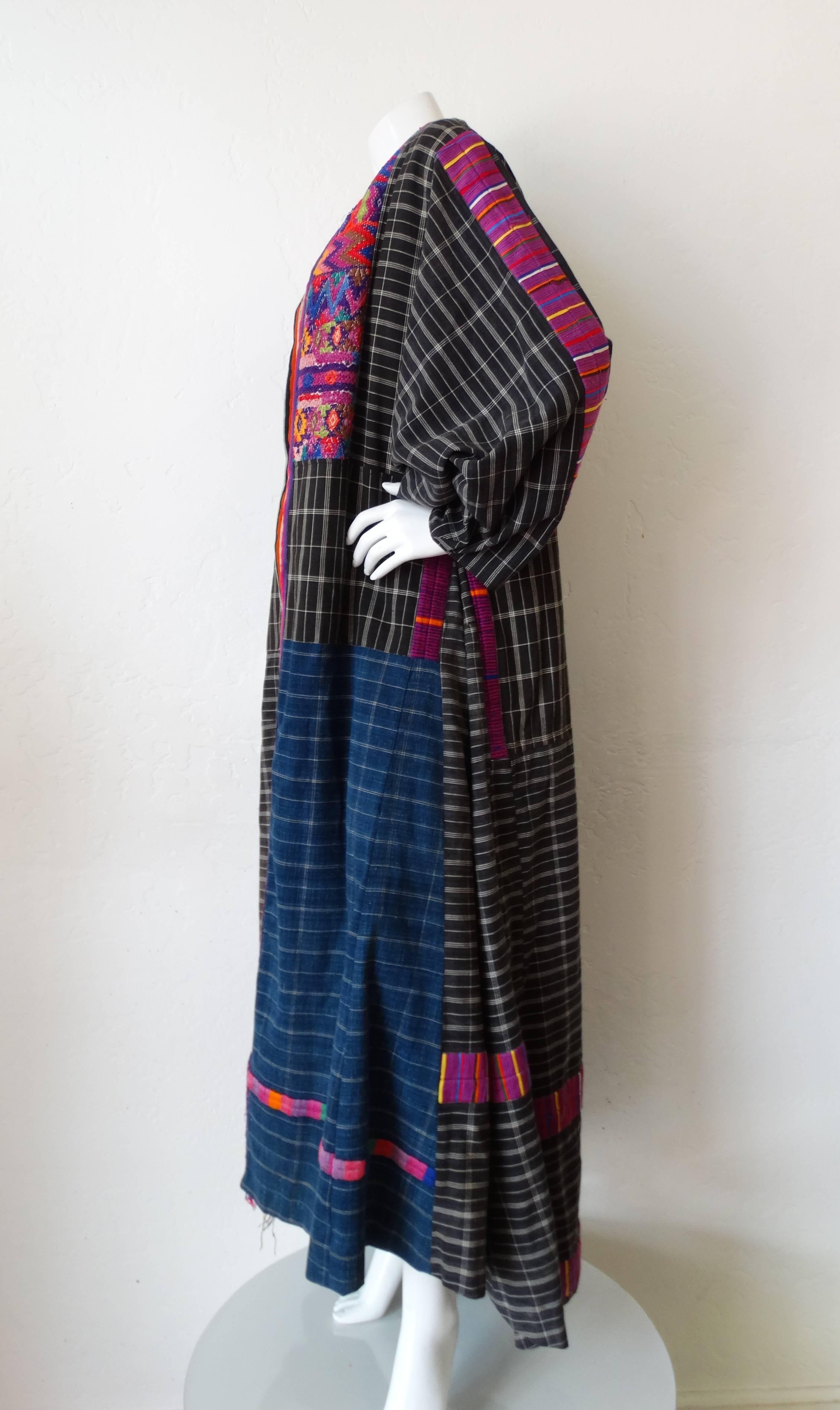 1970s Guatemalan Embroidered Striped Duster Jacket  For Sale 1