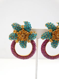 Rhinestone Flower Doorknocker Earrings