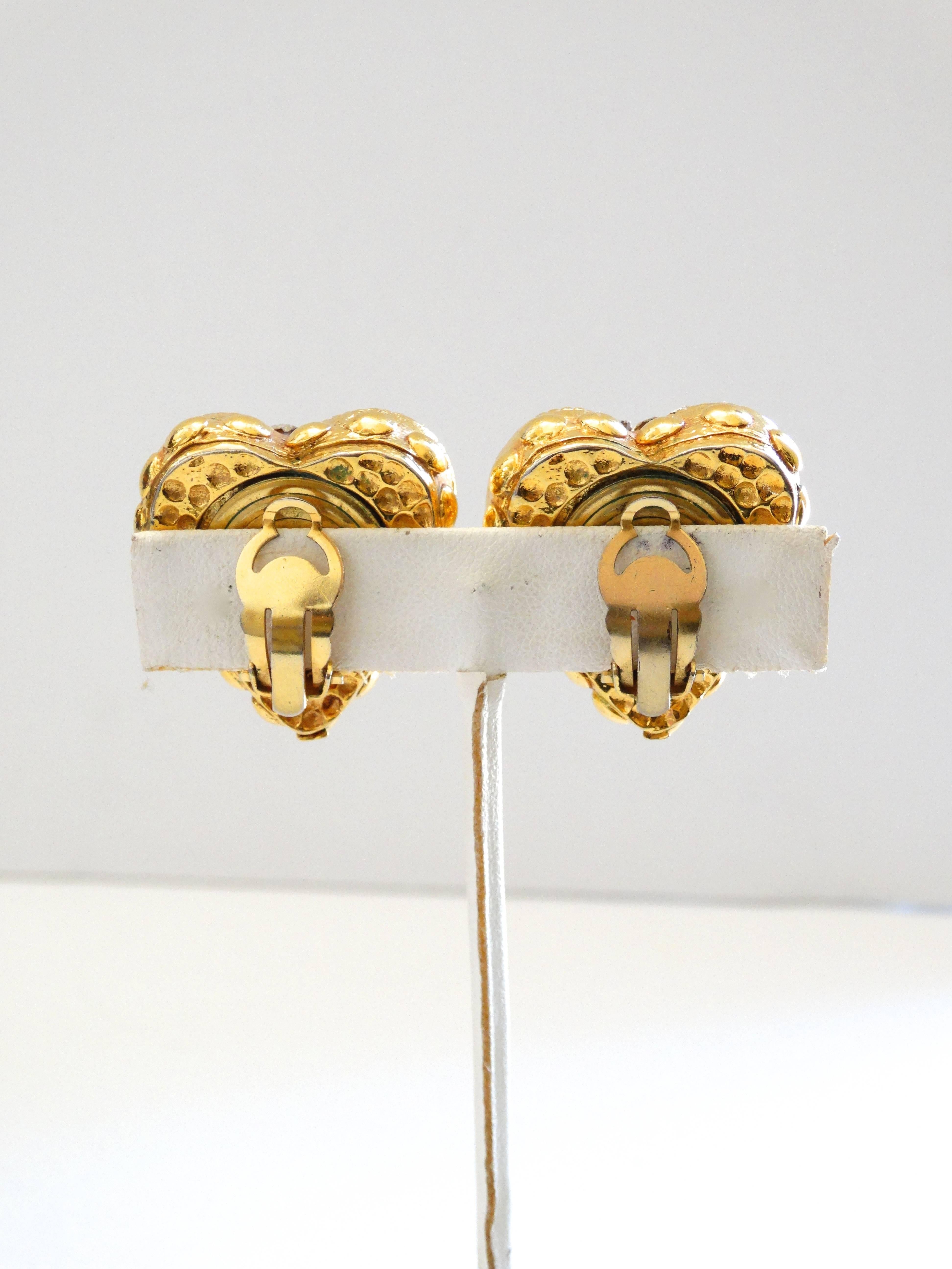 Boucles D’oreilles Vintage Dorées Clips KALINGER PARIS - Occasion Pierre Plastique
