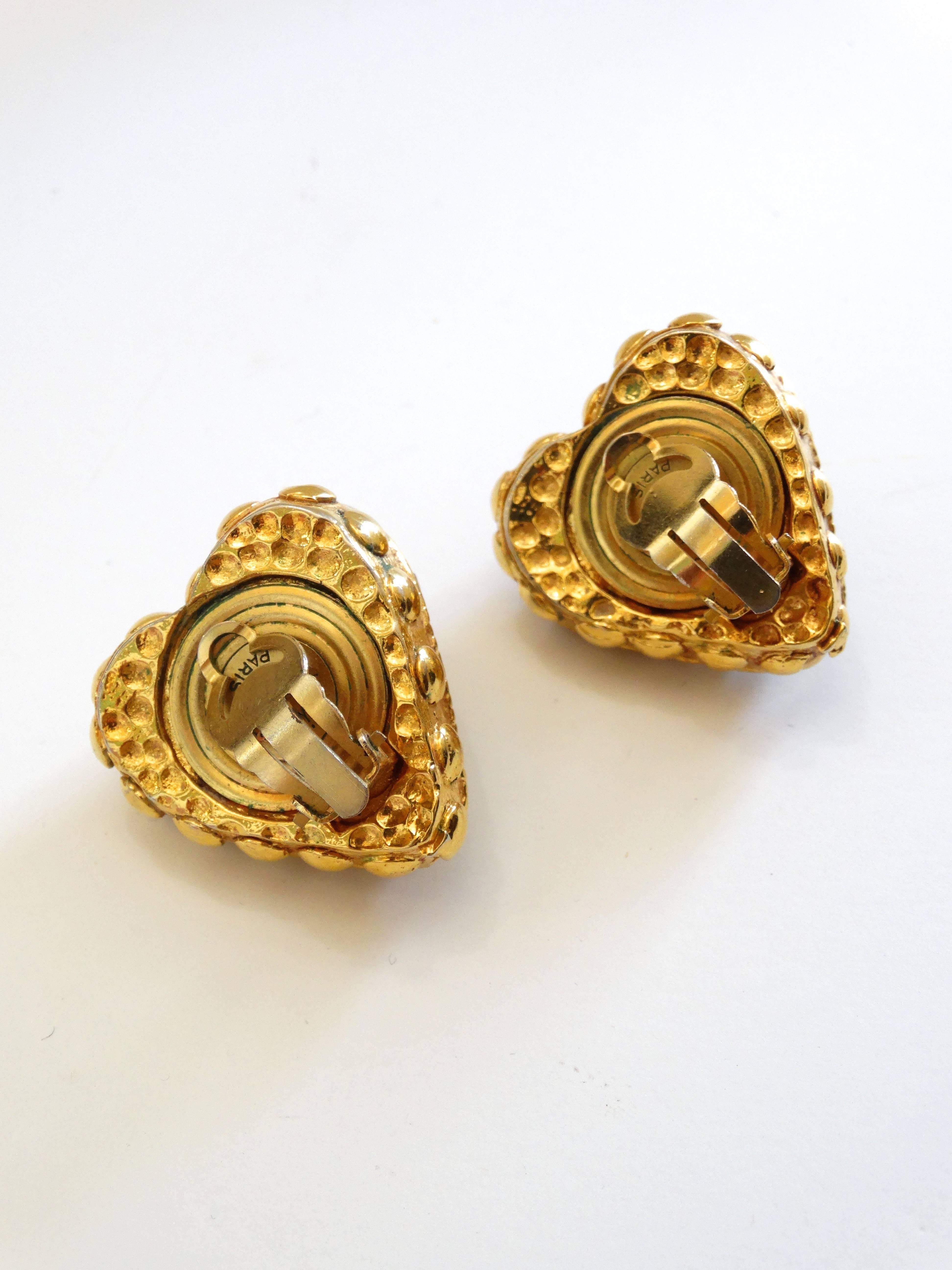 Kalinger Paris Heart Shaped Rhinestone Earrings  For Sale 1