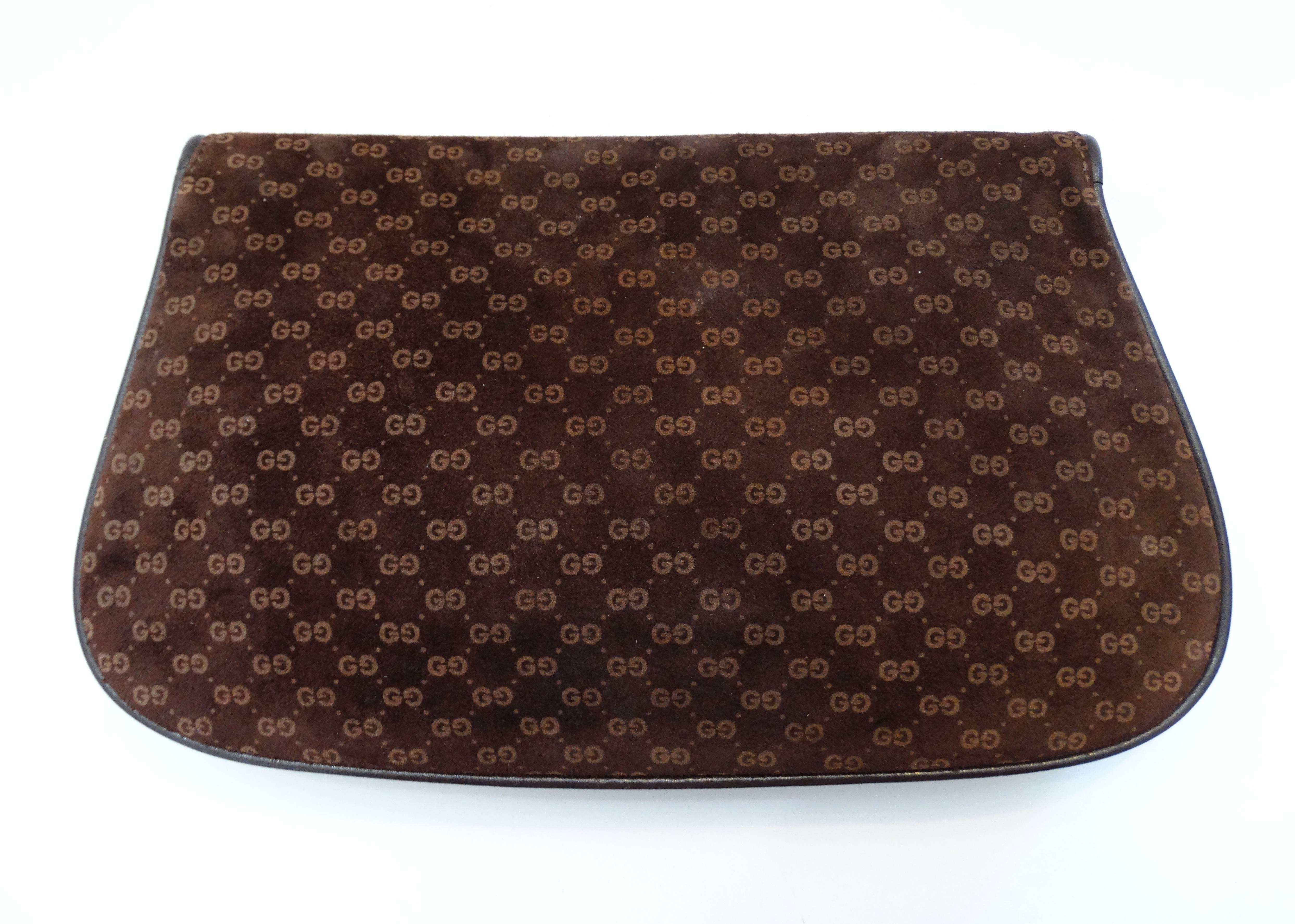 Black 1972 Gucci Blondie Gold Emblem Monogram Clutch 