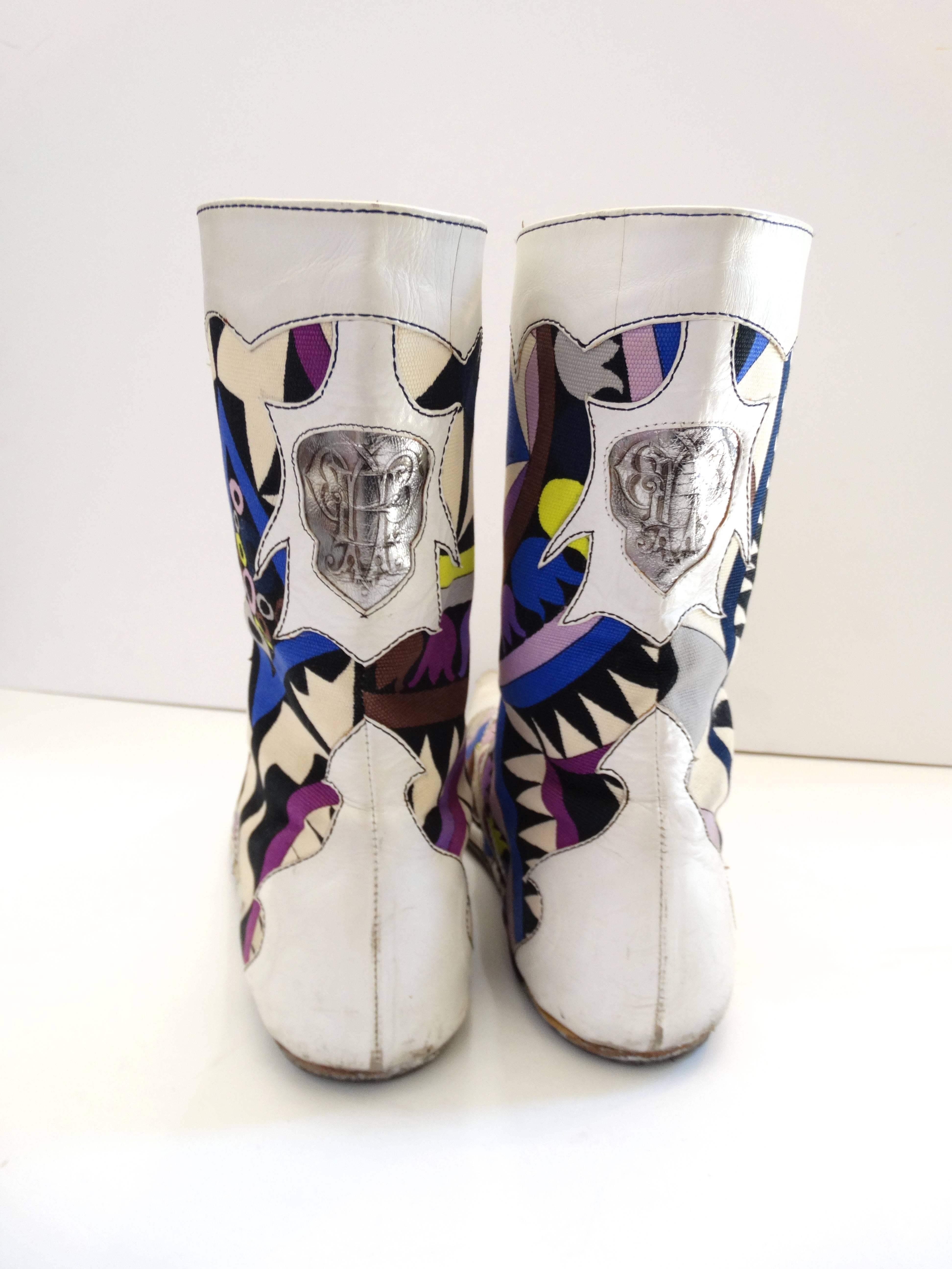 Emilio Pucci Printed Pointy Lace Up Boots, 1960s  3