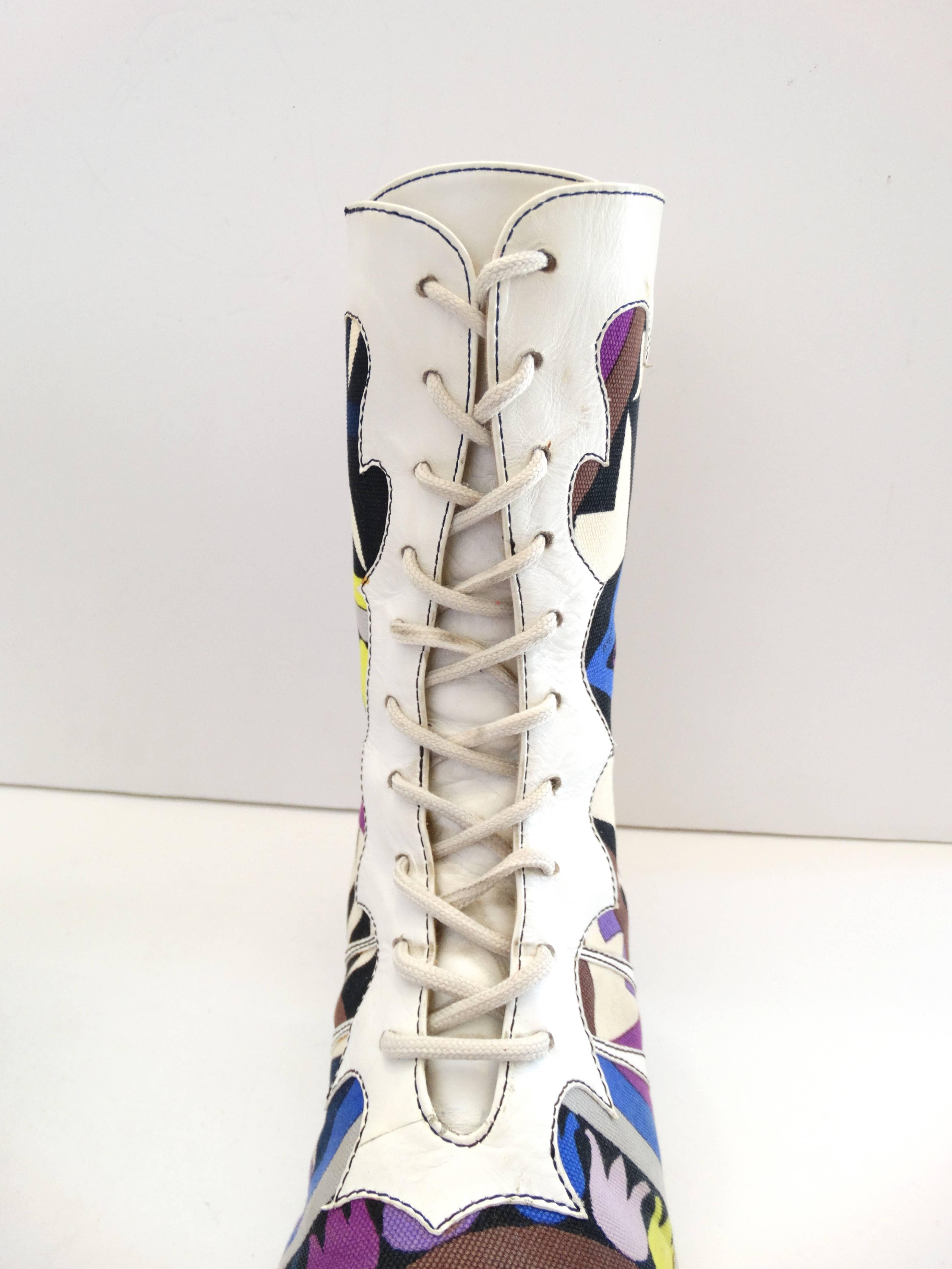 Women's Emilio Pucci Printed Pointy Lace Up Boots, 1960s 