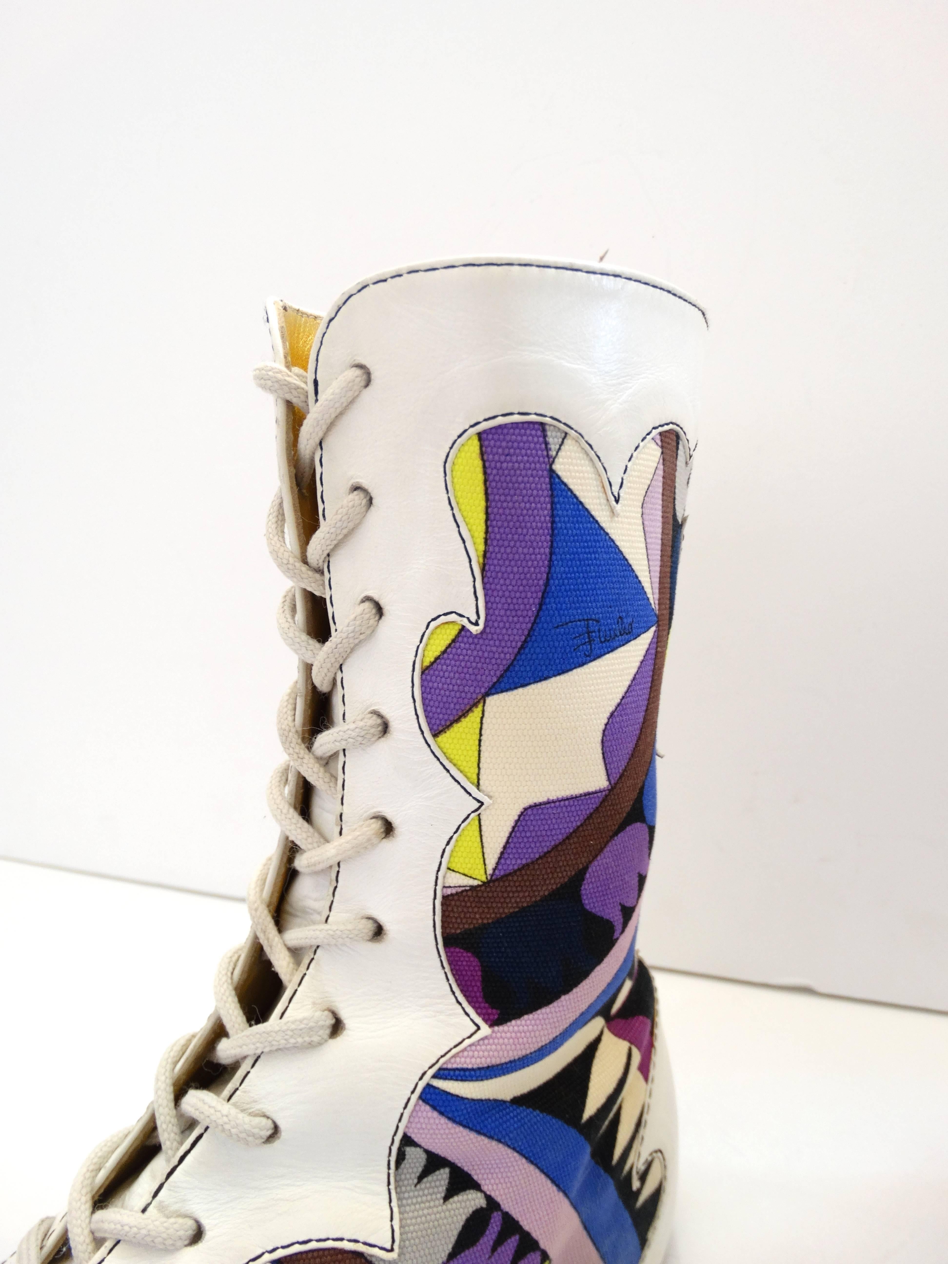 Emilio Pucci Printed Pointy Lace Up Boots, 1960s  1
