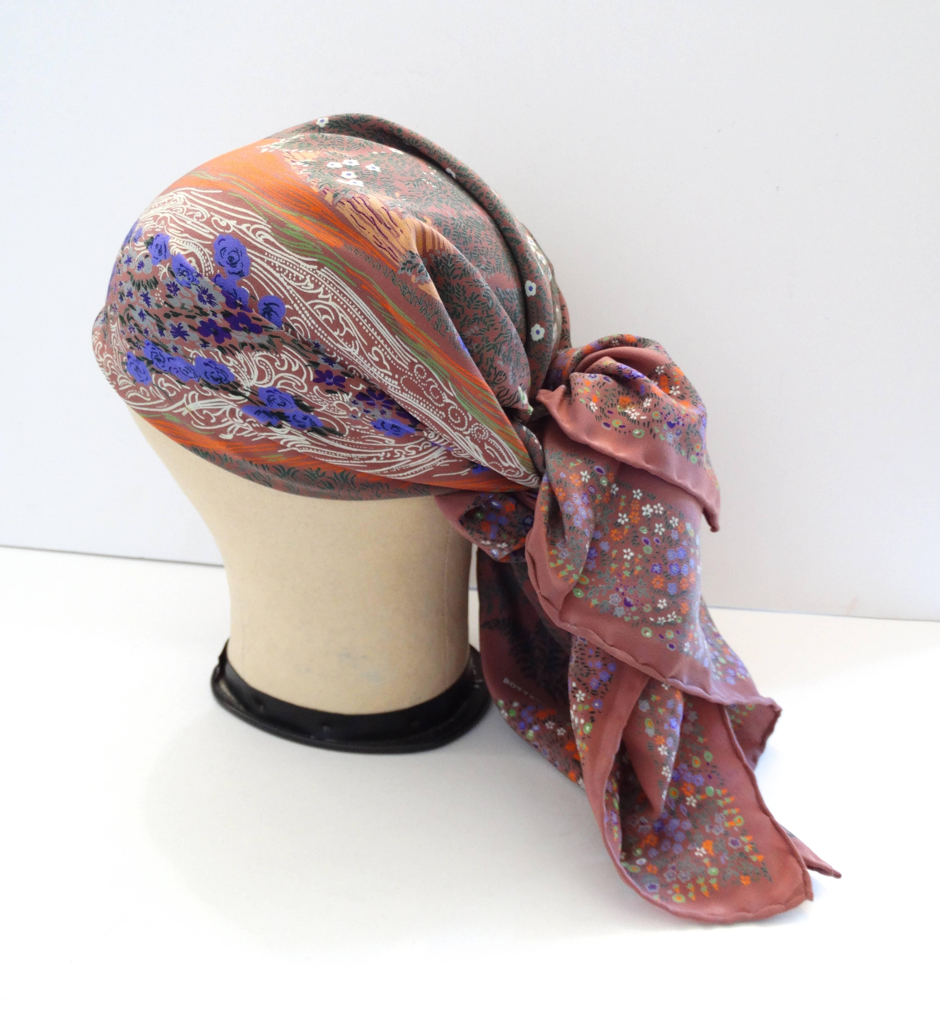 Gray Bottega Veneta Floral Printed Figurative Scarf,  1980s 