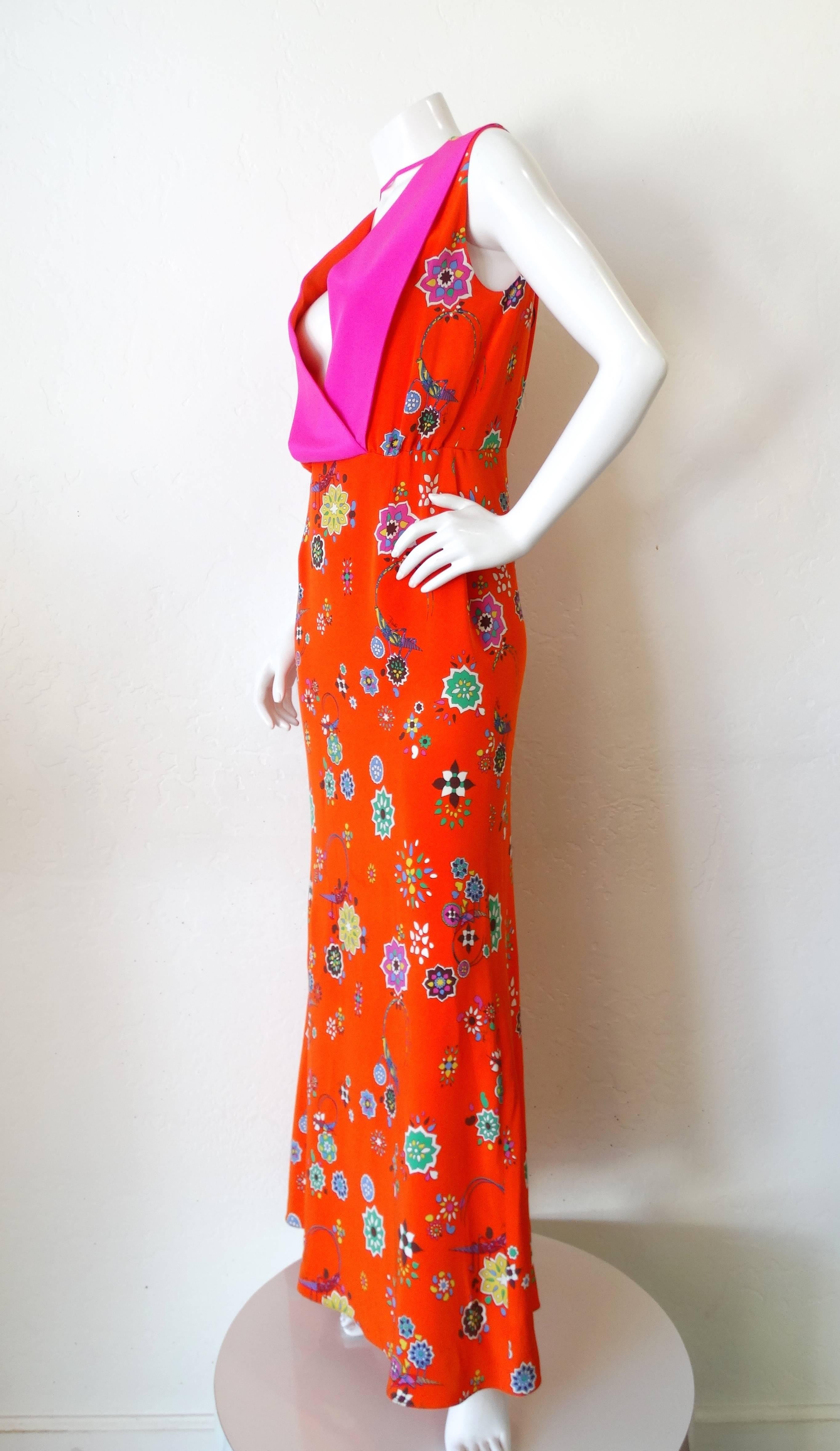 Emilio Pucci Orange and Pink Grasshopper Print Dress  In Excellent Condition In Scottsdale, AZ