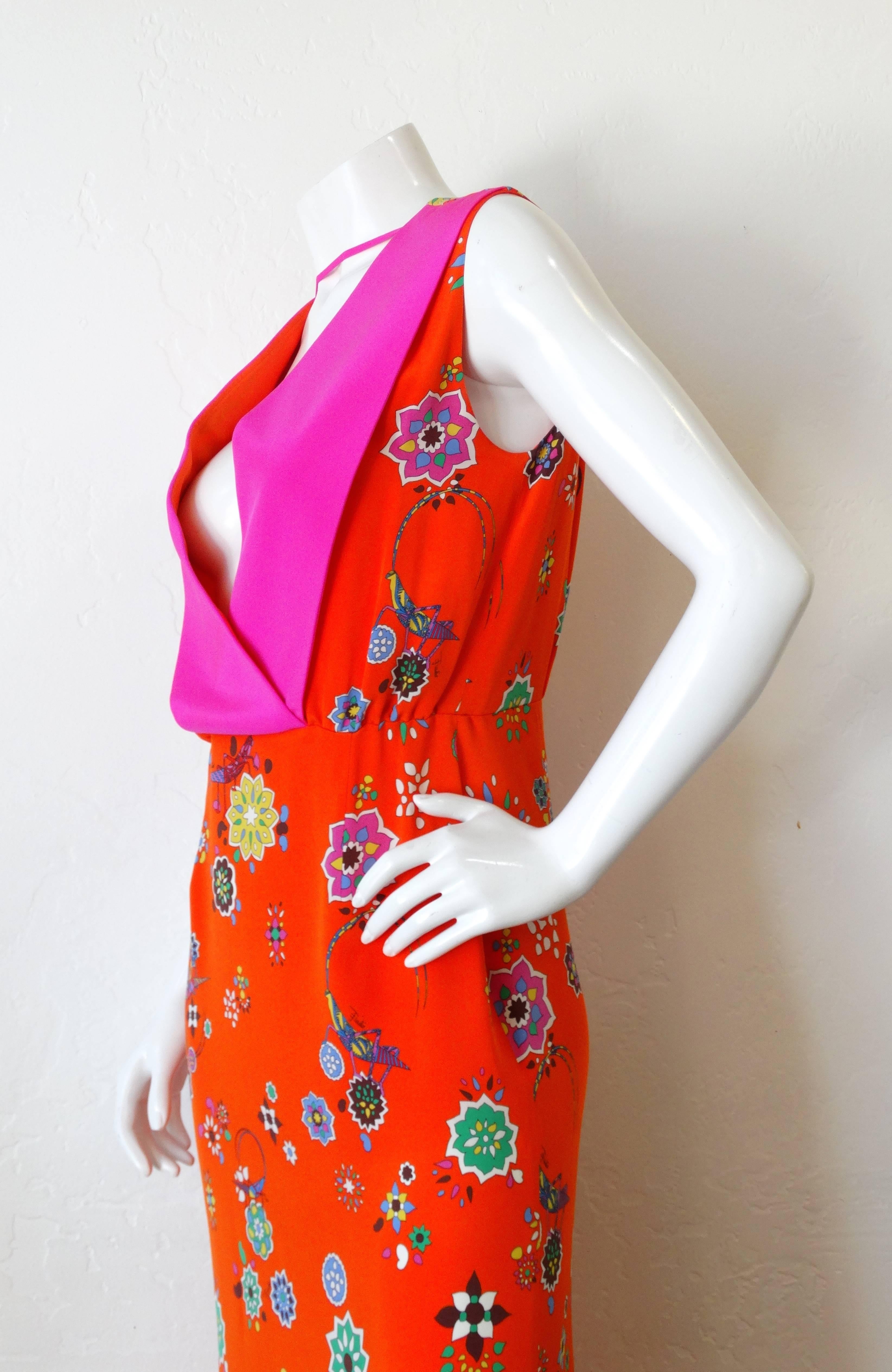 Red Emilio Pucci Orange and Pink Grasshopper Print Dress 