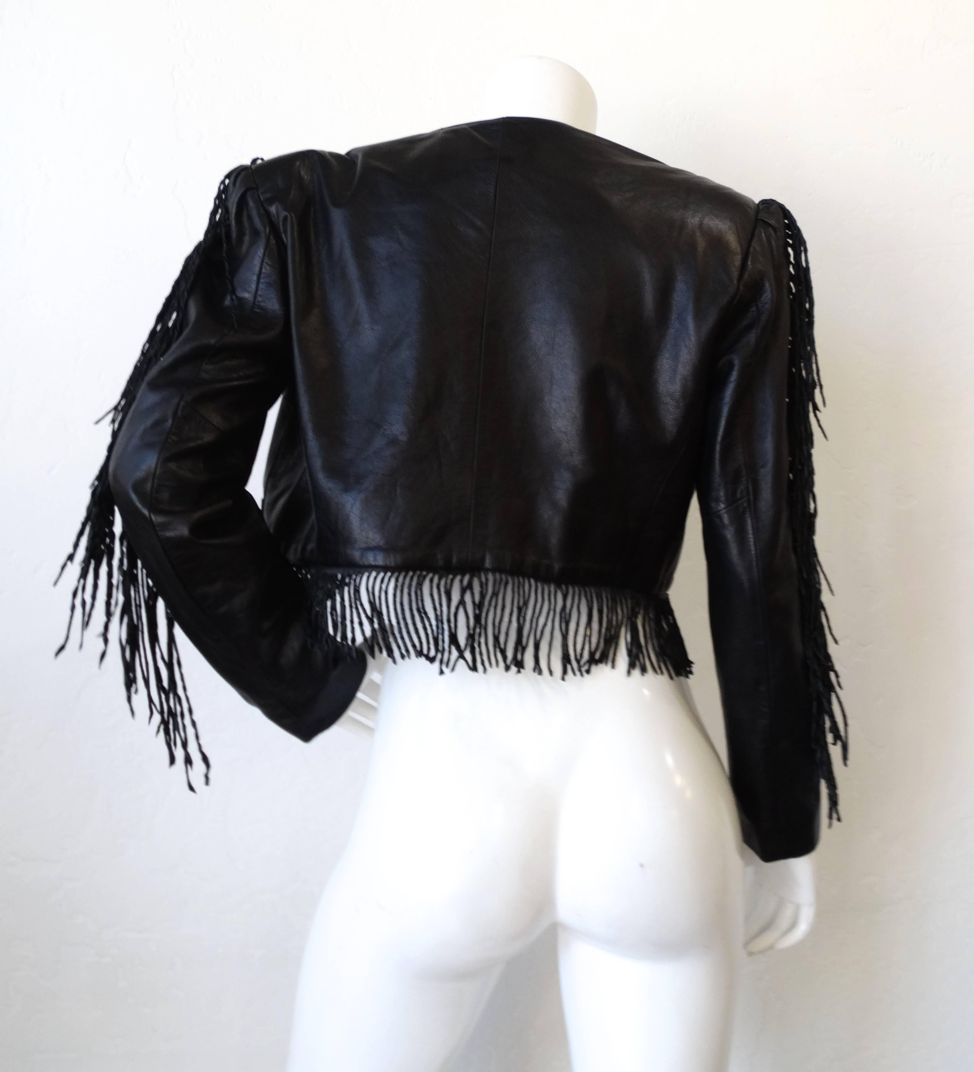 1980s Western Black Leather Fringe Jacket In Excellent Condition In Scottsdale, AZ