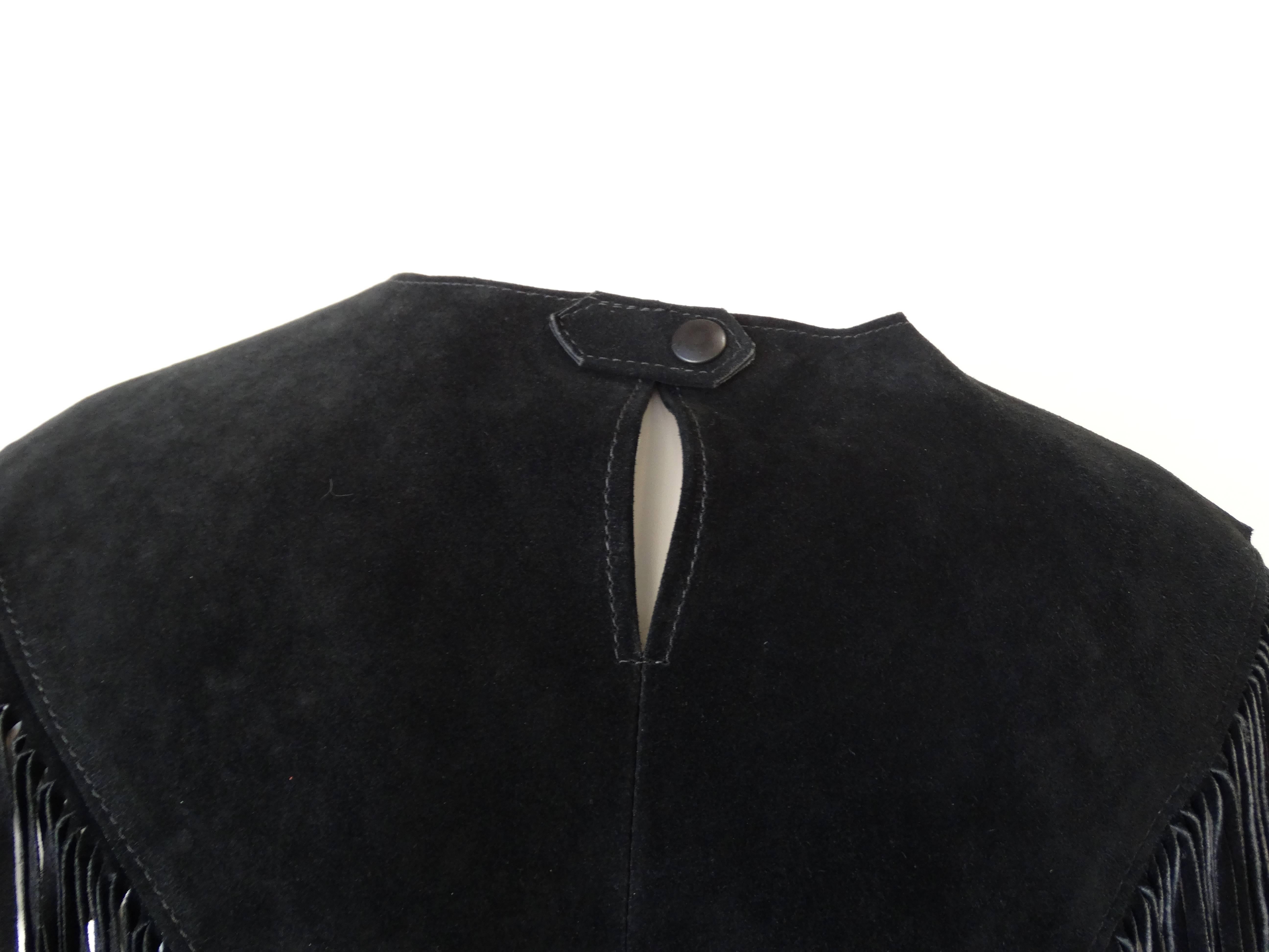 Western Inspired Black Suede Fringe Yoke, 1970s 1