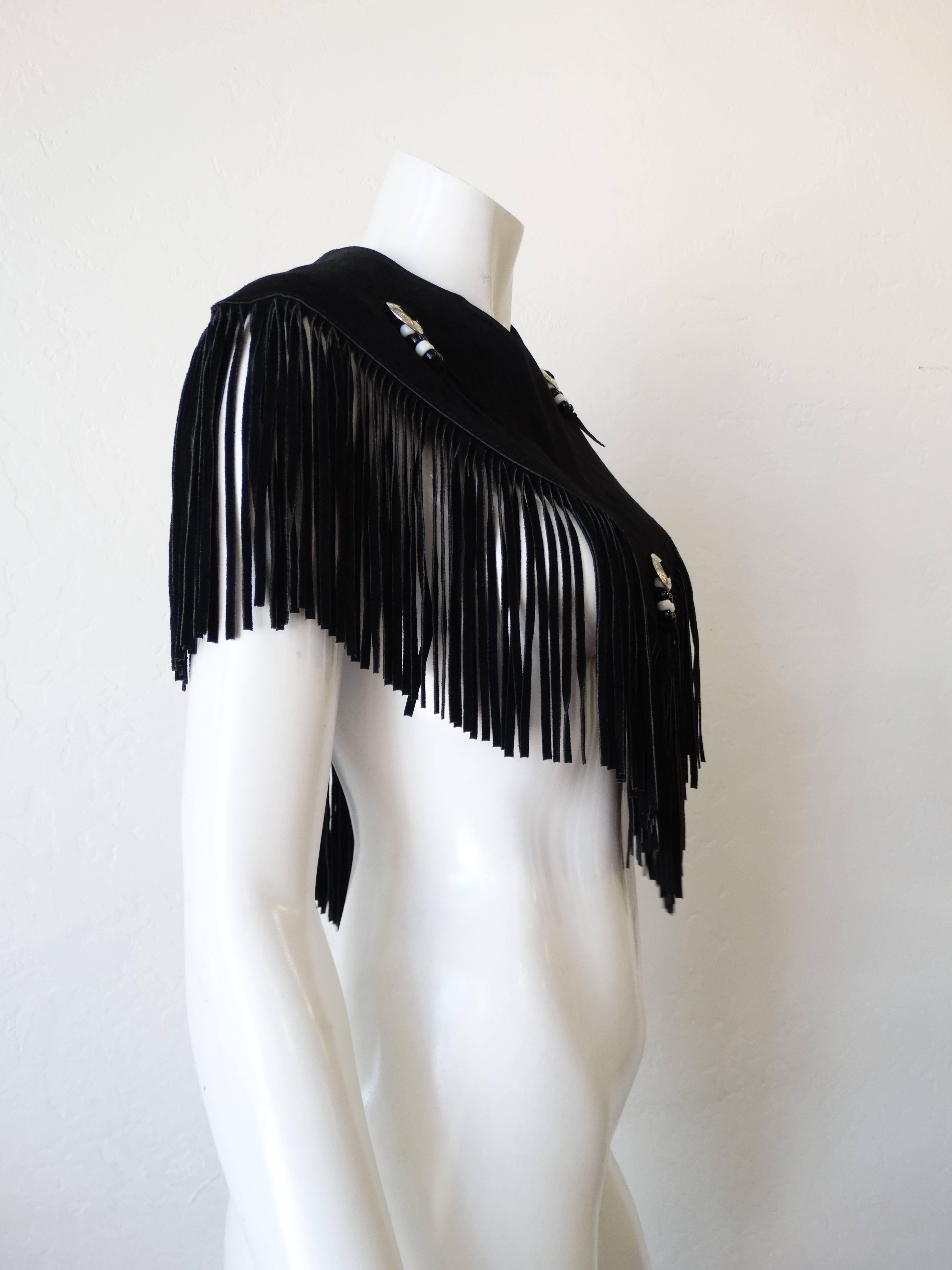 Western Inspired Black Suede Fringe Yoke, 1970s  In Excellent Condition In Scottsdale, AZ